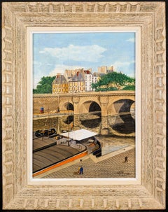Pont Neuf - Mid 20th Century French Naïf Paris Seine River Landscape Painting