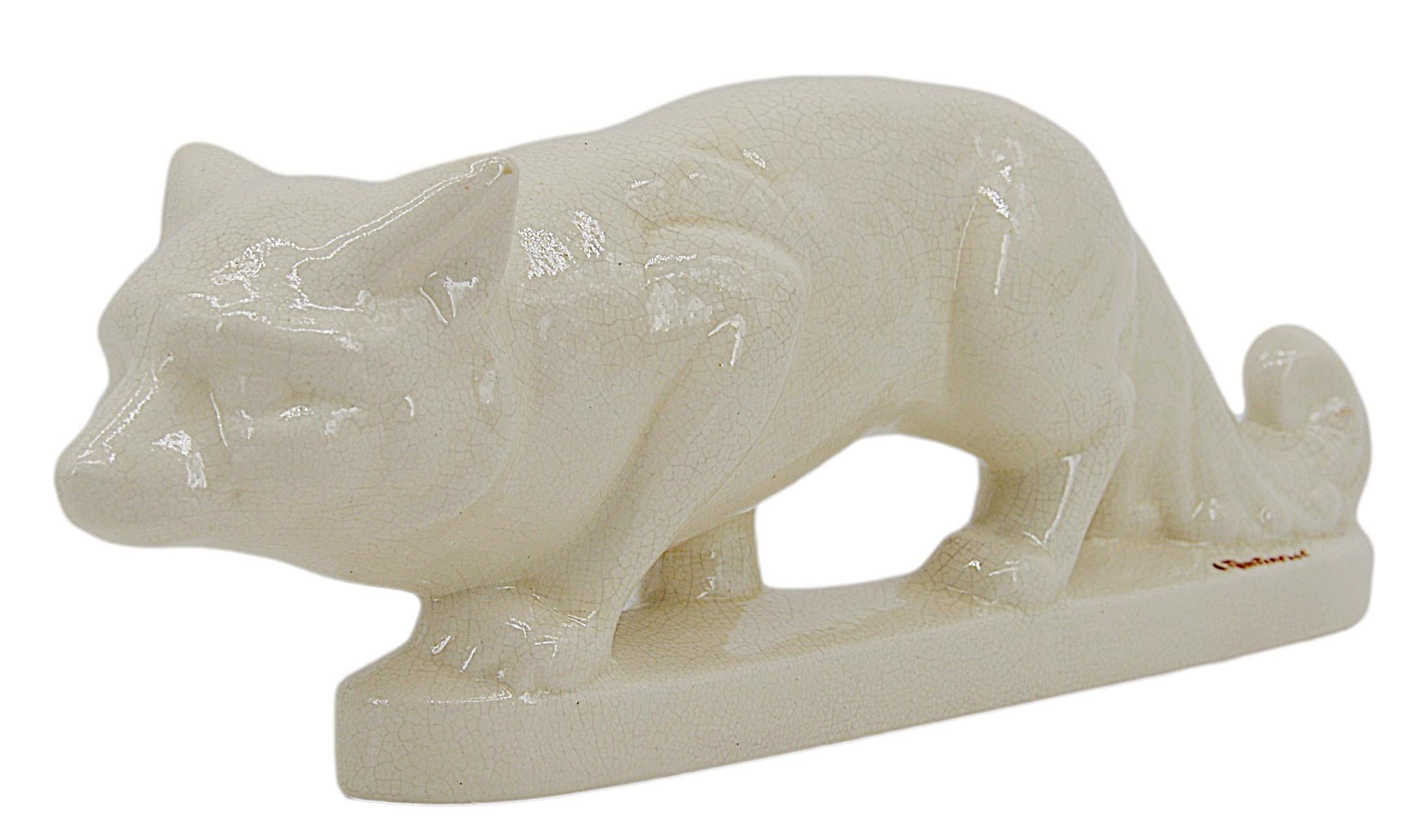 Louis Fontinelle French Art Deco Crackle Glaze Ceramic Fox, 1920 In Good Condition For Sale In Saint-Amans-des-Cots, FR