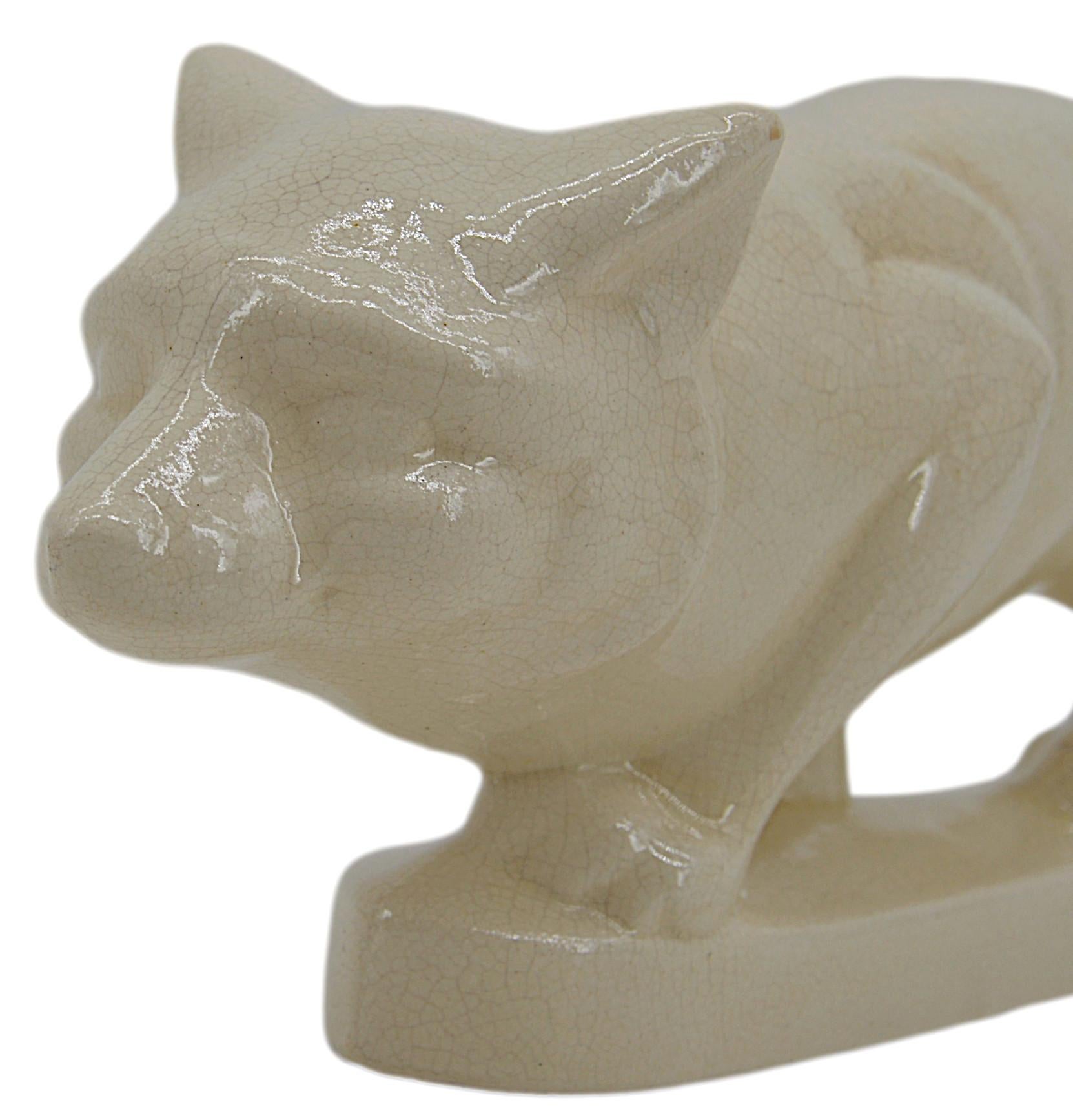 Louis Fontinelle French Art Deco Crackle Glaze Ceramic Fox, 1920 For Sale 1