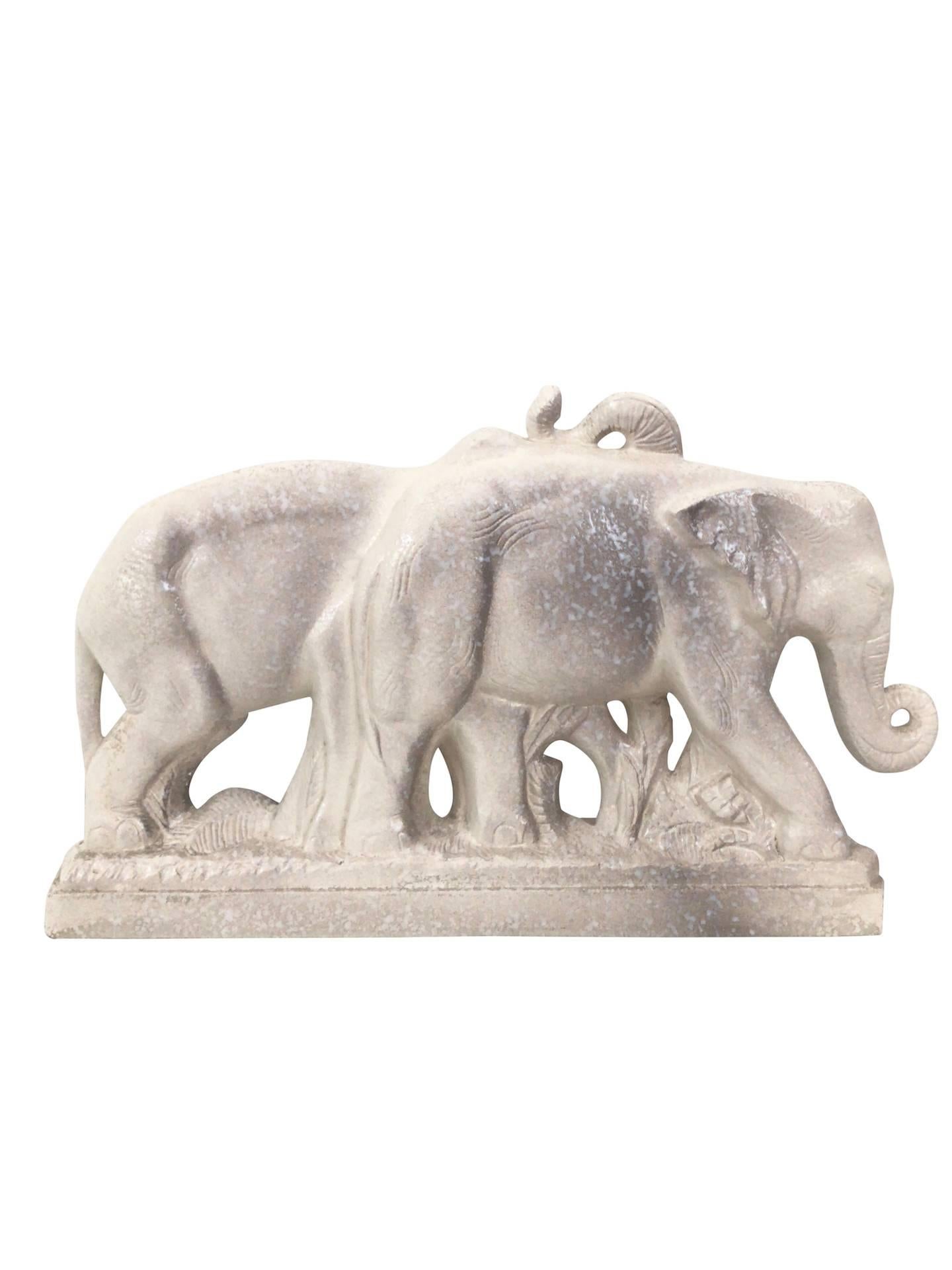 Fired Louis Fontinelle, Cream Glazed Ceramic Elephants, France, 1930s For Sale