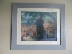 Antique Brittany, Pig Fair Pastel By Louis Fortuney