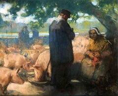 Brittany, Pig Fair Pastel By Louis Fortuney