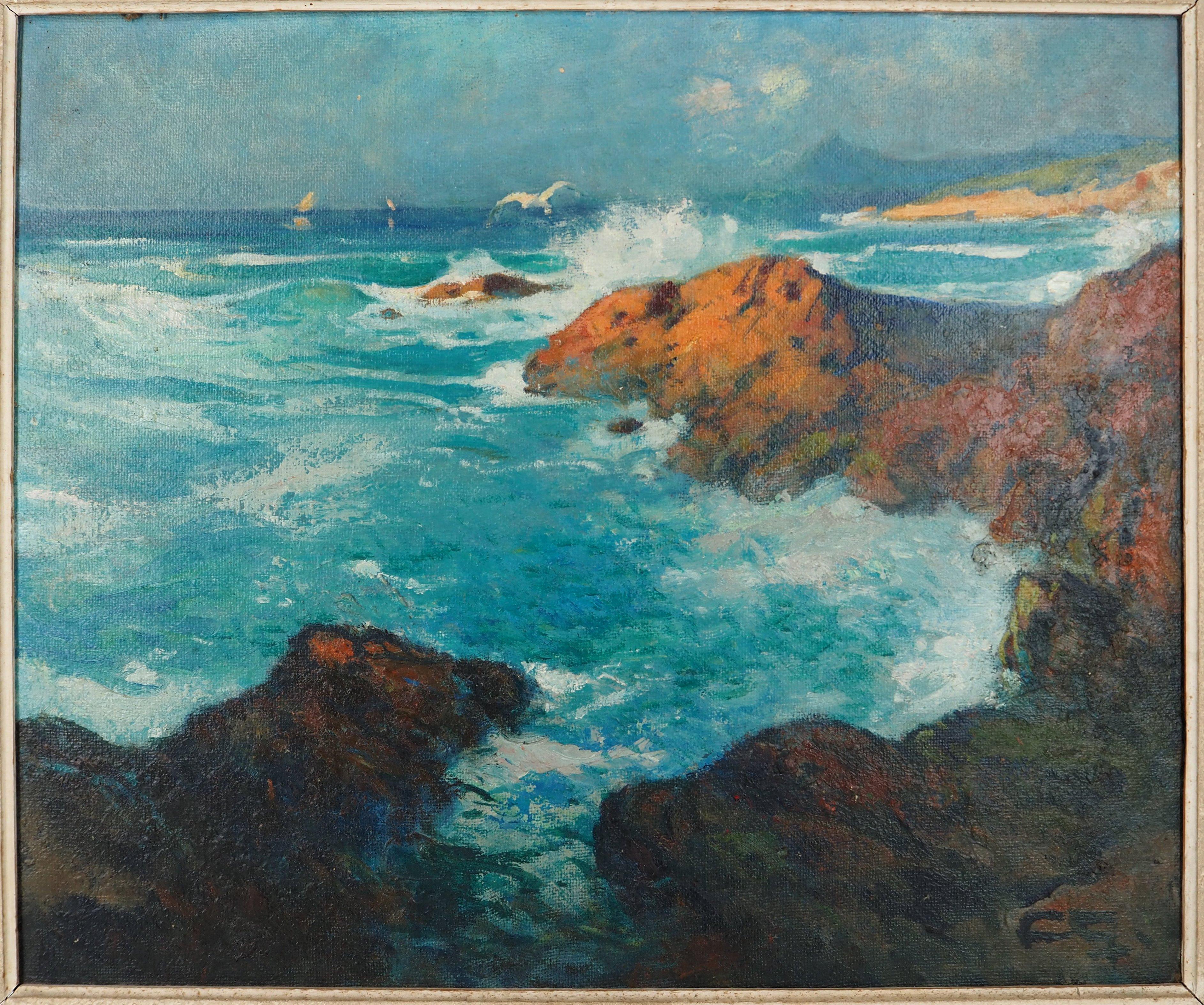 Costa Azul : el Mar Mediterráneo cerca de Agay - Pintura al Óleo Original, FIRMADA - Painting de Louis Fortuney 