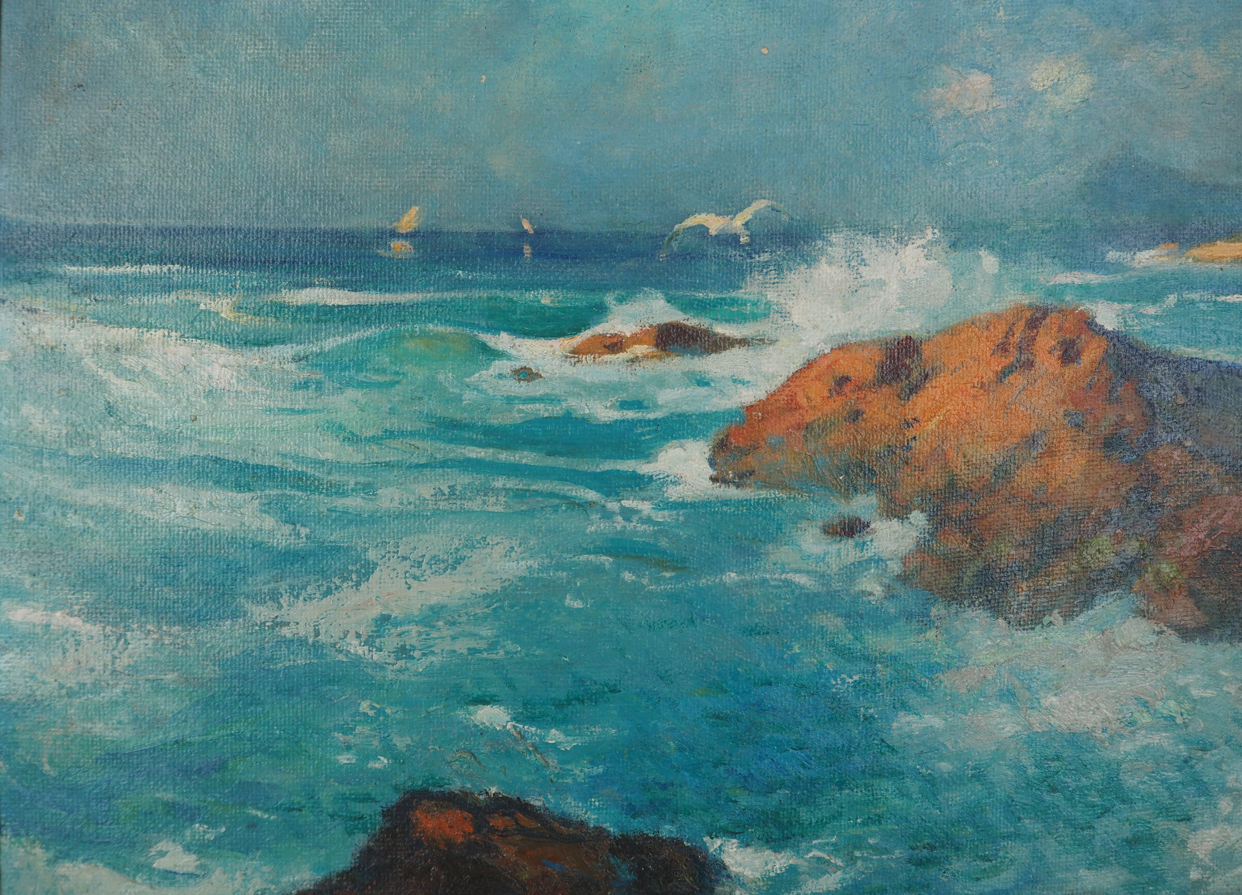 Costa Azul : el Mar Mediterráneo cerca de Agay - Pintura al Óleo Original, FIRMADA - Painting Moderno de Louis Fortuney 