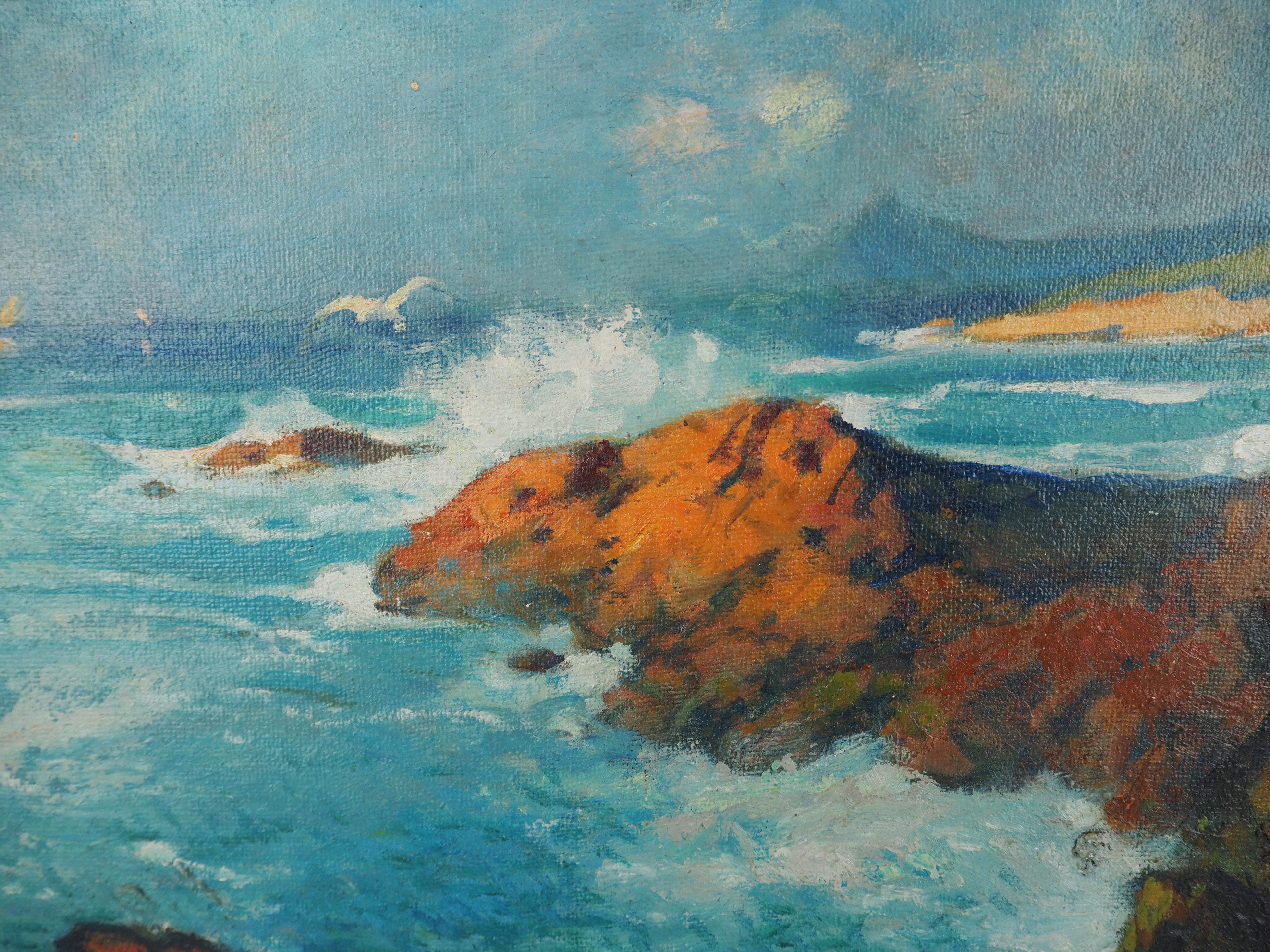 Louis FORTUNEY (1875-1951)
Costa Azul: el mar Mediterráneo cerca de Agay 

Pintura al óleo original
Firmado con el monograma 
Titulado en el reverso
Sobre tabla 50 x 61 cm (c. 20 x 24 pulg.)
Presentado en un marco de madera 68 x 80 cm (c. 27 x 32