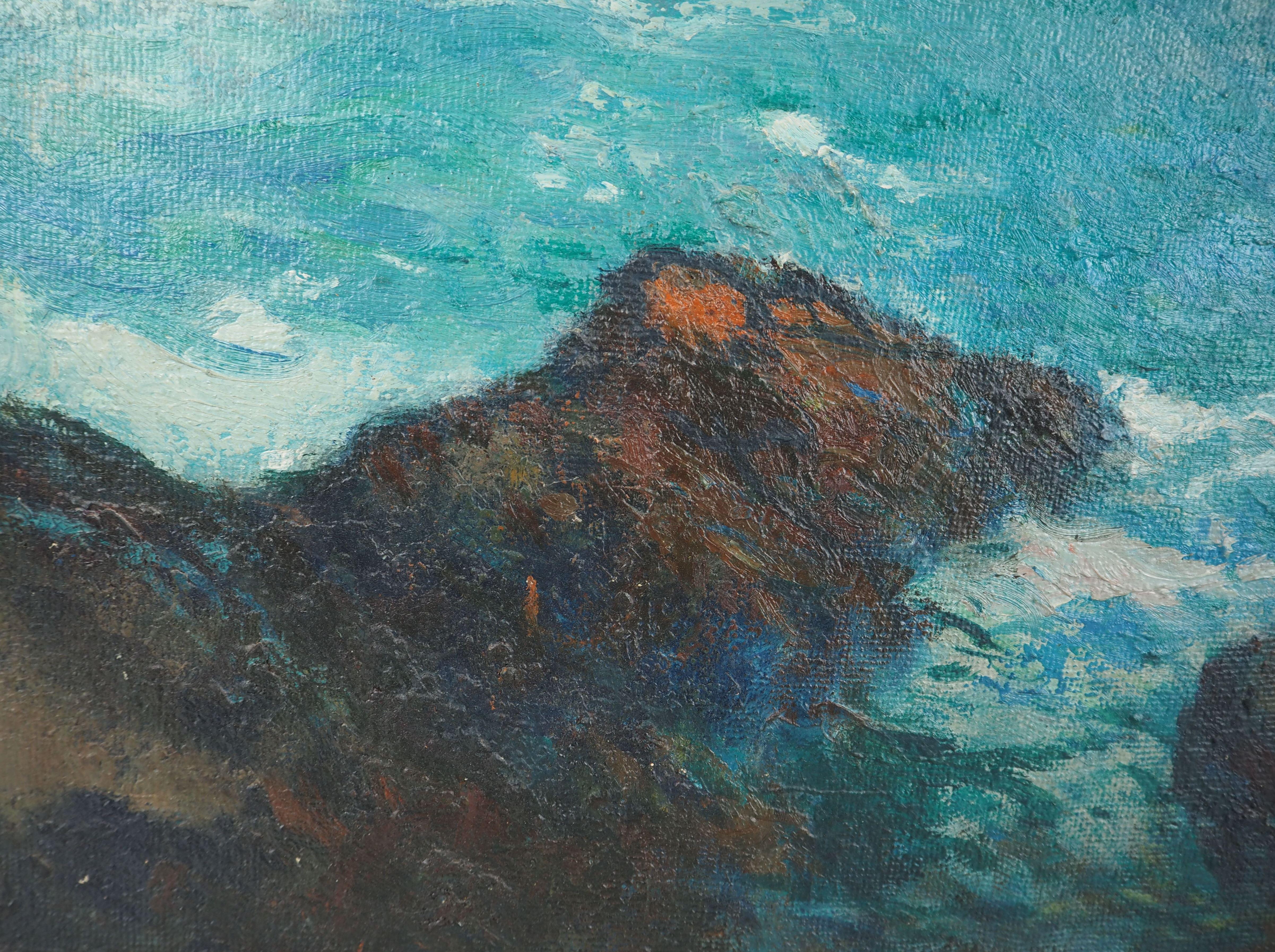 Costa Azul : el Mar Mediterráneo cerca de Agay - Pintura al Óleo Original, FIRMADA 1
