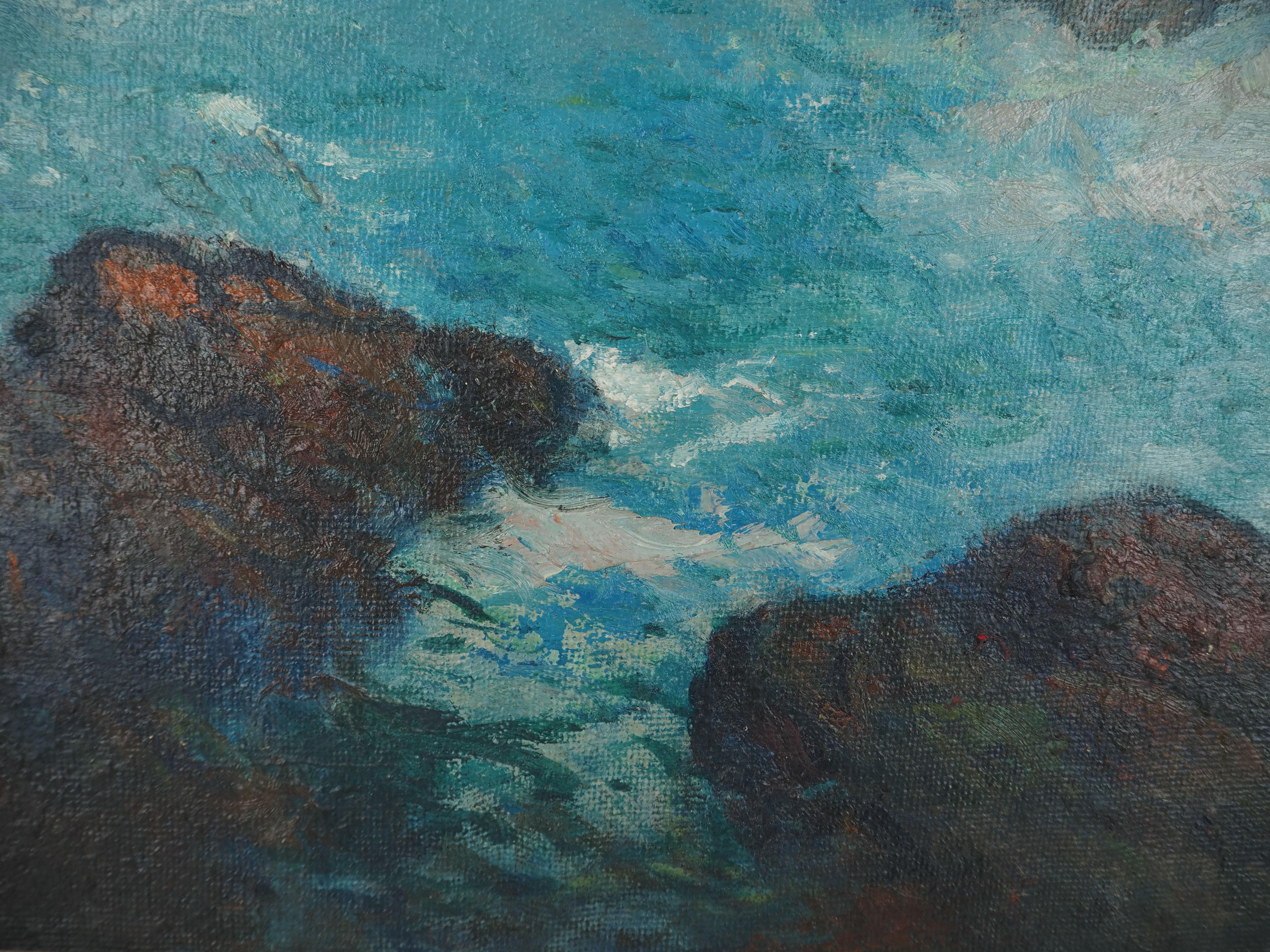 Costa Azul : el Mar Mediterráneo cerca de Agay - Pintura al Óleo Original, FIRMADA 2