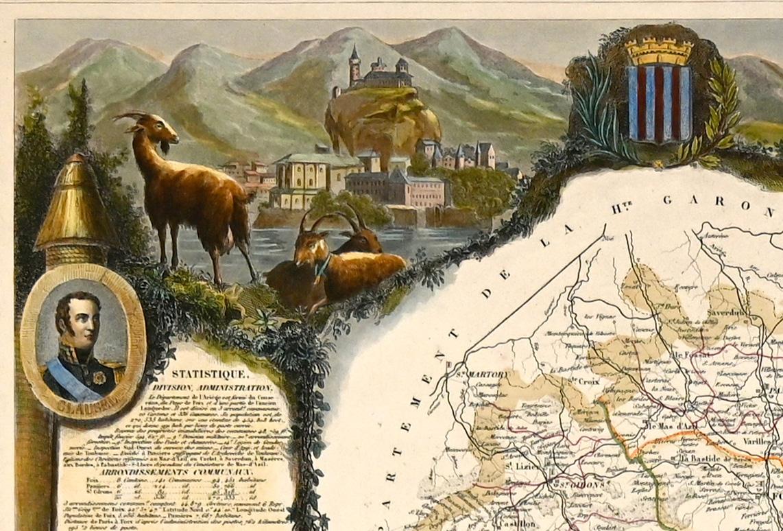 Dépt. De L’Ariège, & Dépt. De la Vendée, from Atlas National de France Illustré - Beige Figurative Print by Louis Francois Couche