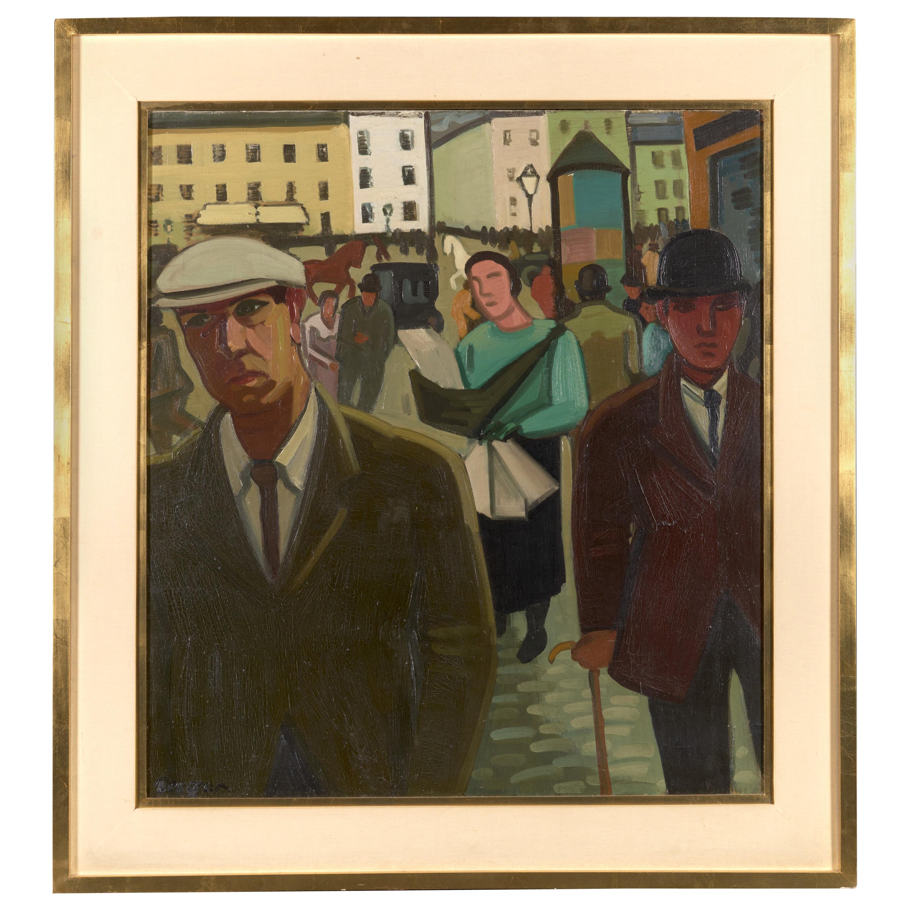 Louis Francois Decoeur, Rue Animée, Oil on Canvas, Signed For Sale