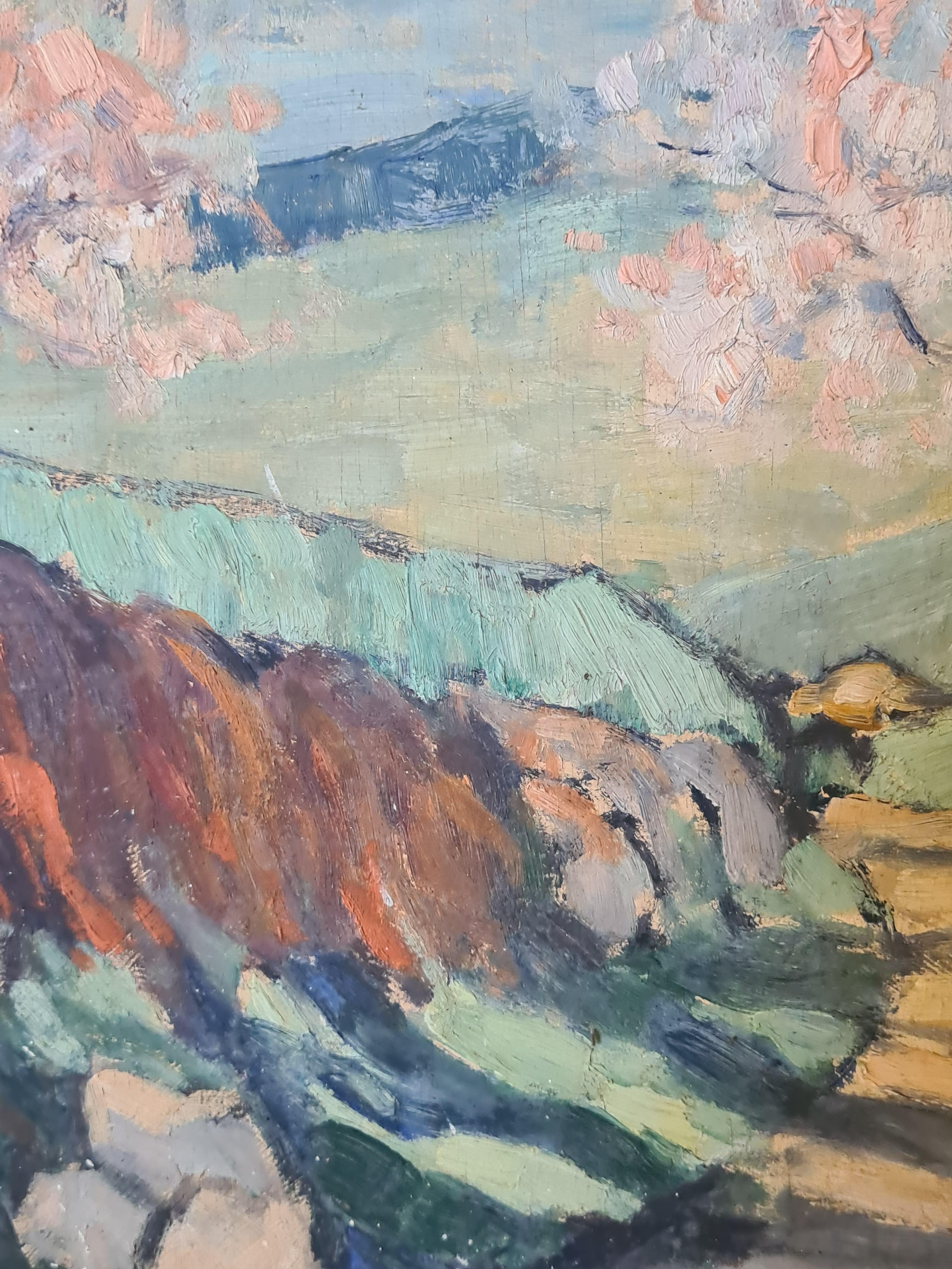 Paesaggio impressionista francese, Pommiers en Fleurs Aux Espagnoux, Fiori di melo in vendita 3