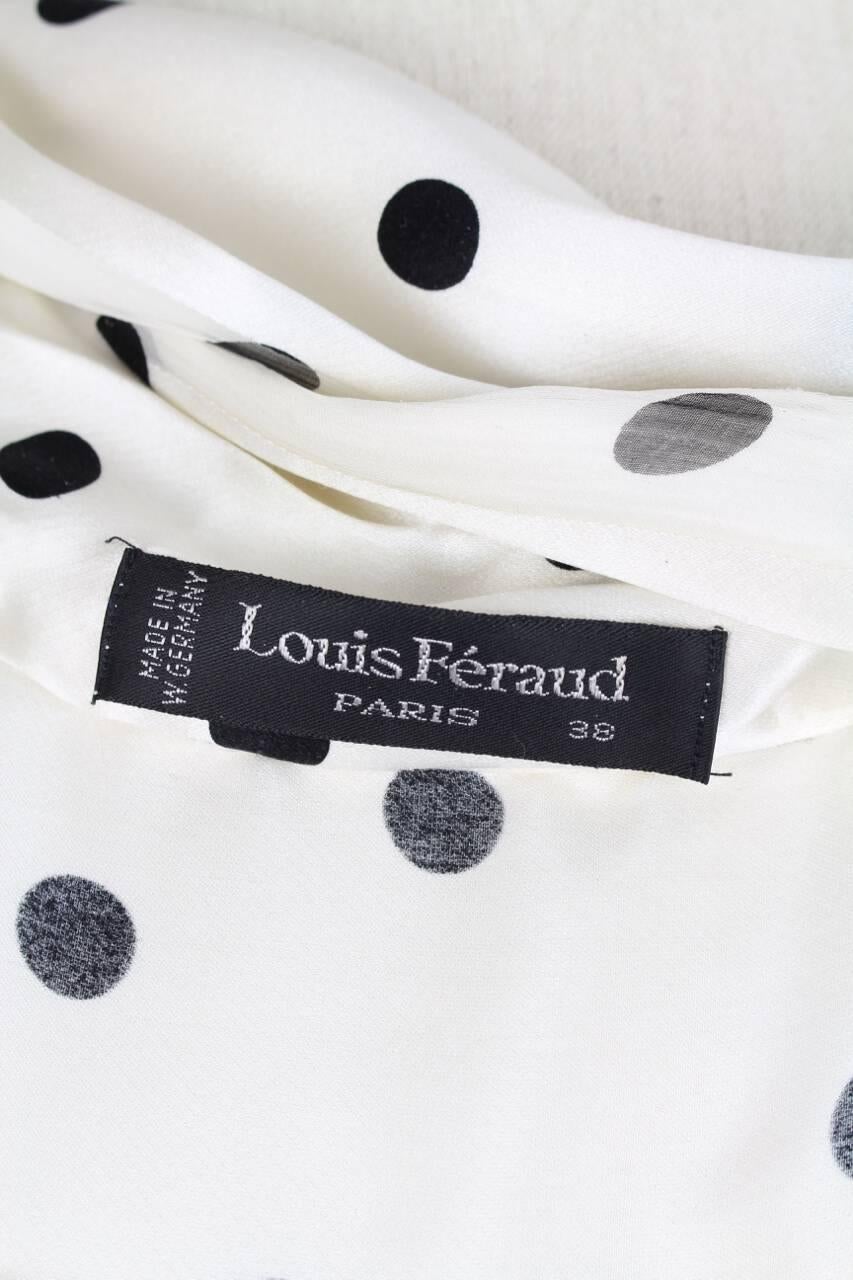 Louis Féraud Cream & Black Polka Dot Silk Bow Tie Vintage Blouse, 1980s 6