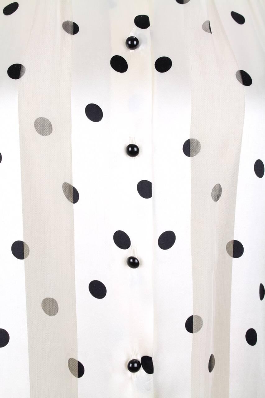 Louis Féraud Cream & Black Polka Dot Silk Bow Tie Vintage Blouse, 1980s 3