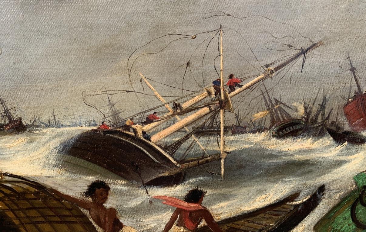 Peintre romantique français - Peinture de paysage du 19e siècle - Mer agitée en vente 2