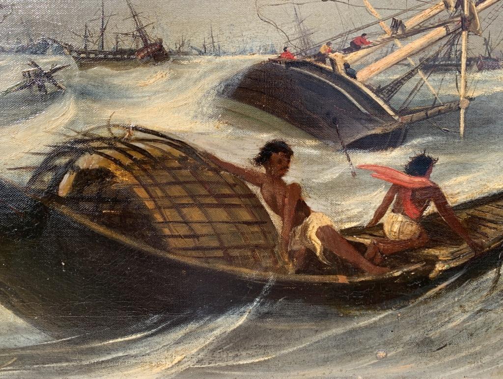 Romantische französische Malerin - Landschaftsmalerei des 19. Jahrhunderts - Sturm Meeresmalerei im Angebot 3
