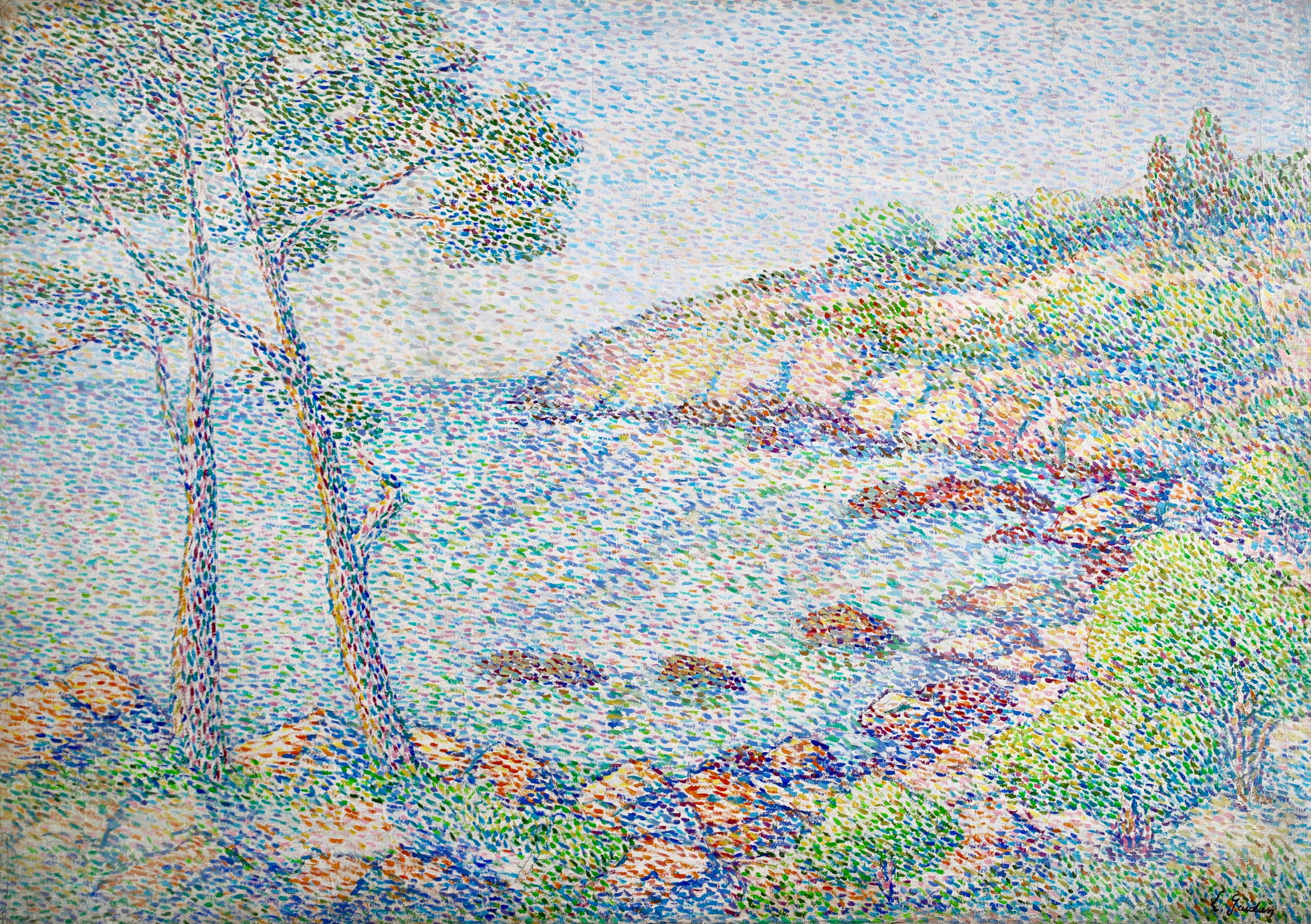 Cote Rocheuse - Paysage pointilliste néo-impressionniste, huile de  Louis Gaidan 1