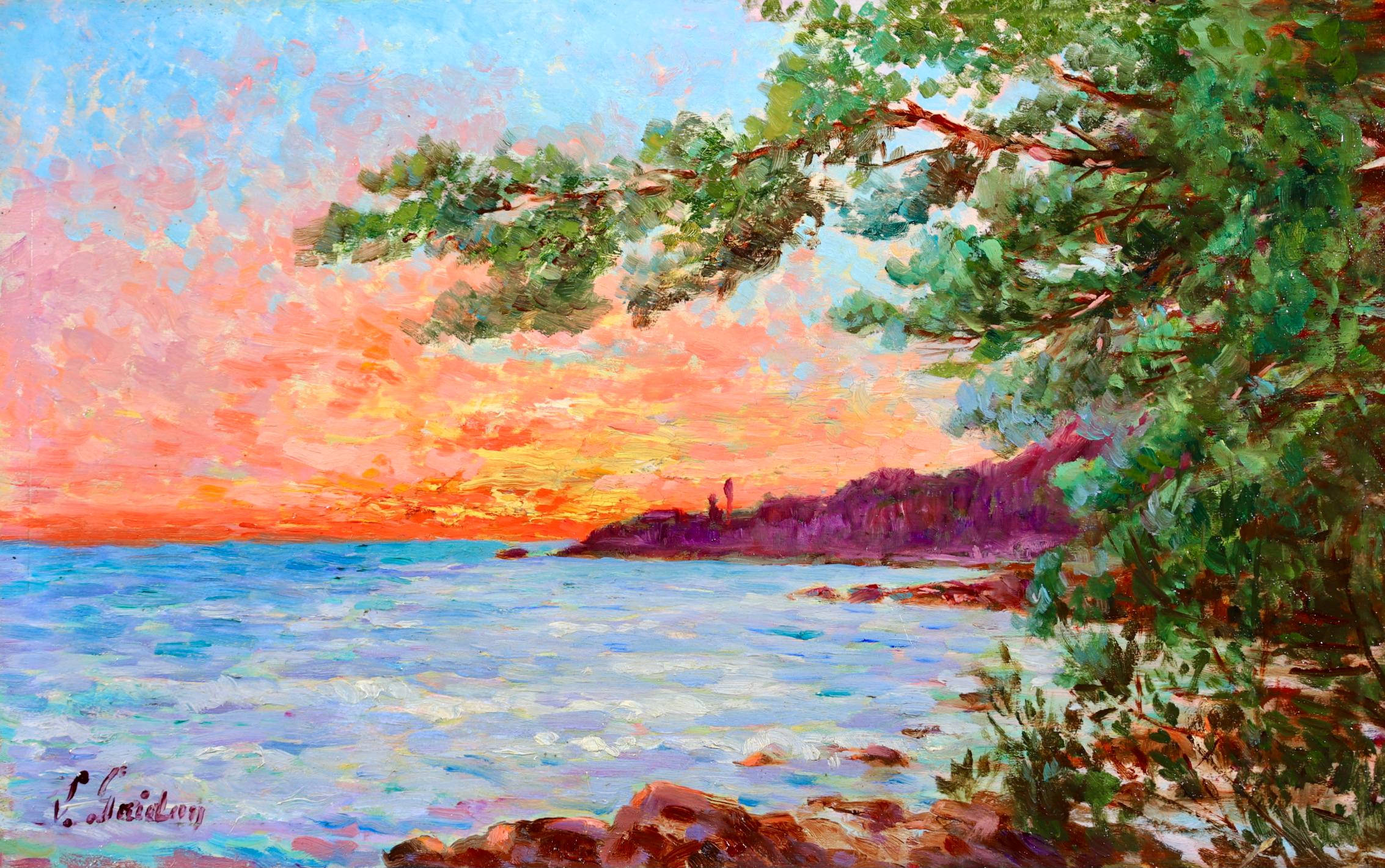 Coucher de Soleil - Neo-Impressionist Landscape Oil Painting by Louis Gaidan For Sale 12
