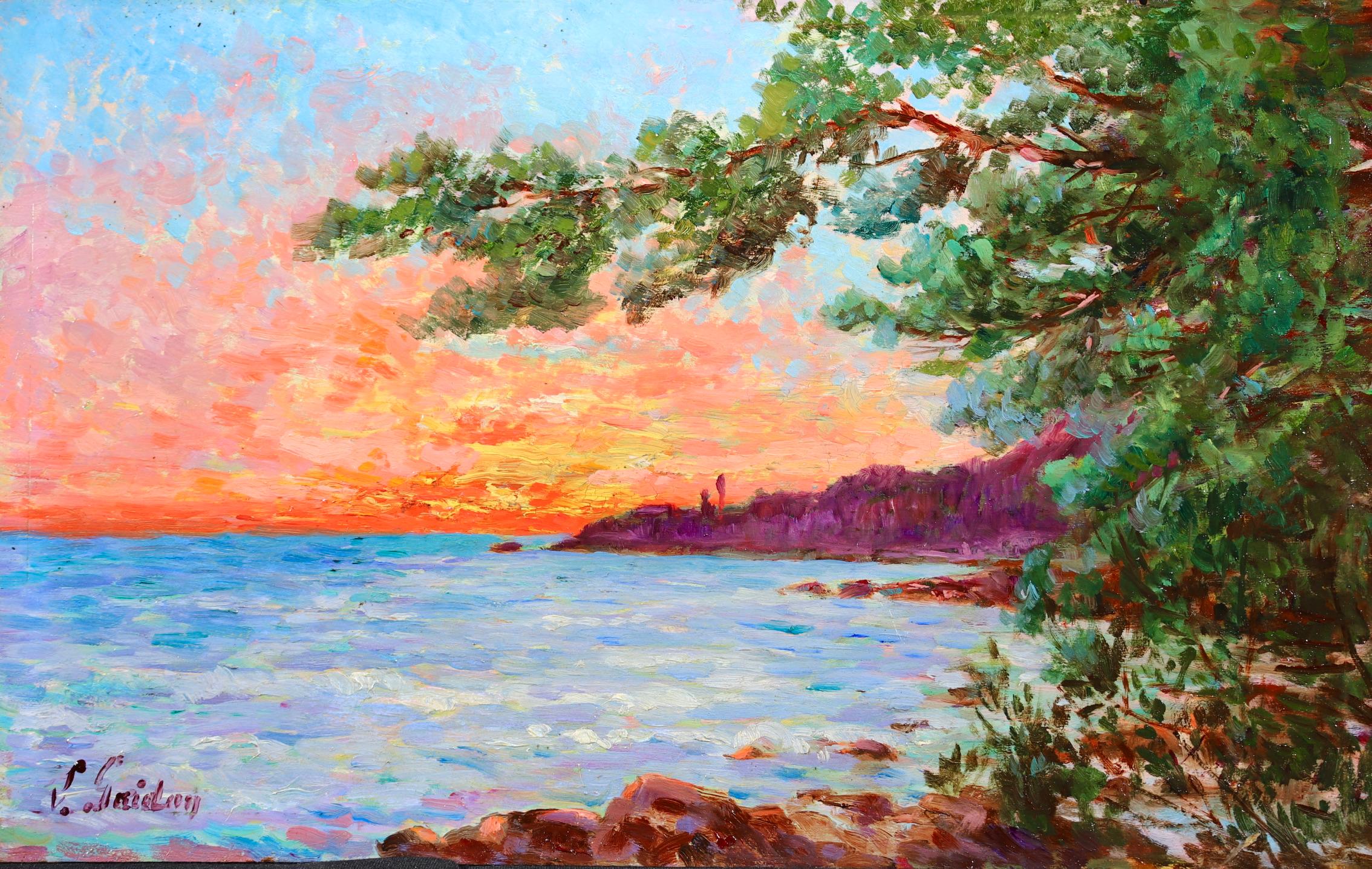 Coucher de Soleil - Neo-Impressionist Landscape Oil Painting by Louis Gaidan For Sale 1