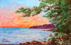 Coucher de Soleil - Neo-Impressionist Landscape Oil Painting by Louis Gaidan
