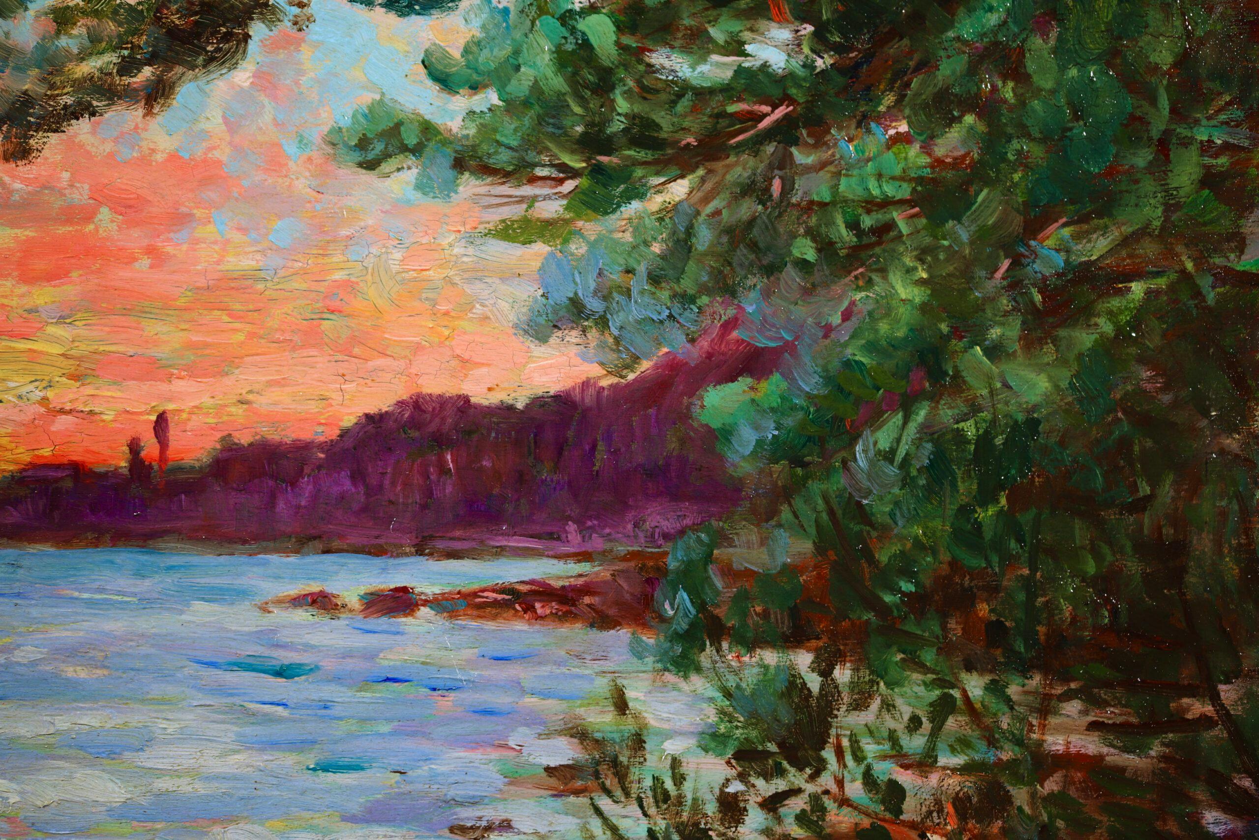 Coucher de Soleil - Neo-Impressionist Landscape Oil Painting by Louis Gaidan For Sale 5