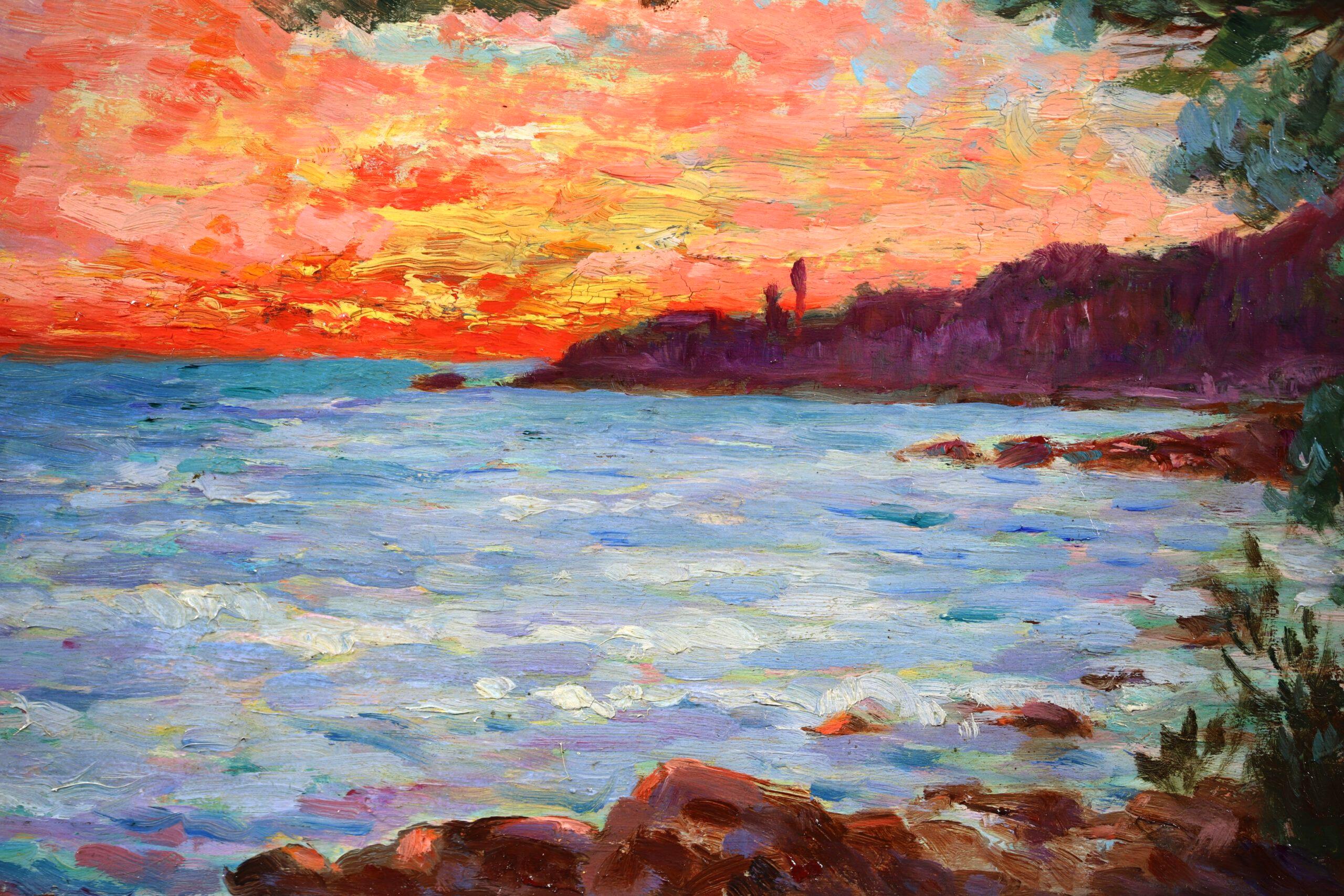 Coucher de Soleil - Neo-Impressionist Landscape Oil Painting by Louis Gaidan For Sale 7