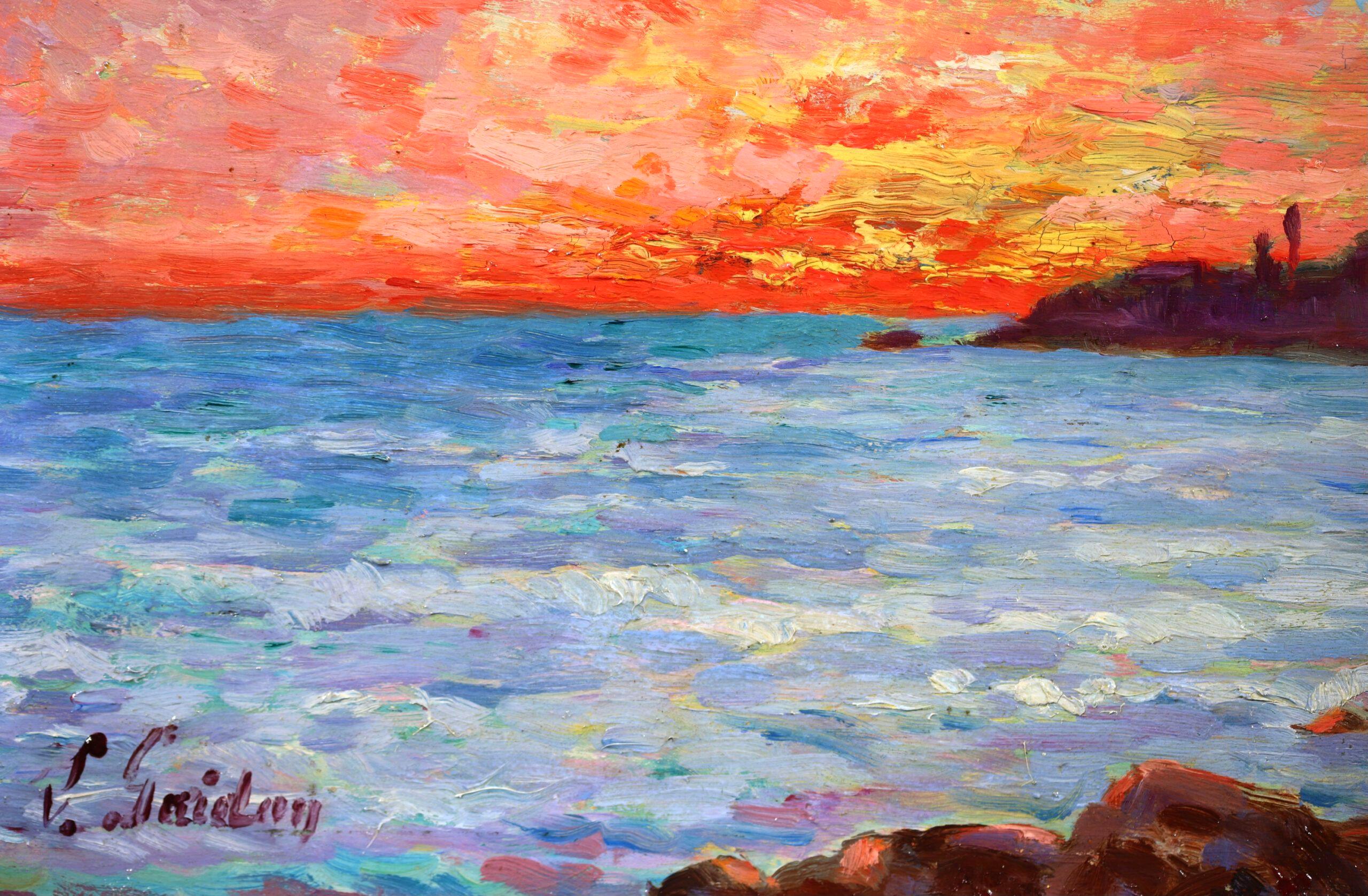 Coucher de Soleil - Neo-Impressionist Landscape Oil Painting by Louis Gaidan For Sale 8