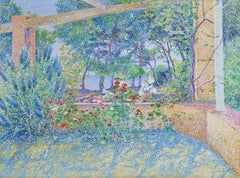 Villa des Agaves - Neo-Impressionist Pointillist Landscape Oil by Louis Gaidan