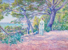 Walk by the Coast - Neo-Impressionist Oil, Figure in Landscape by Louis Gaidan