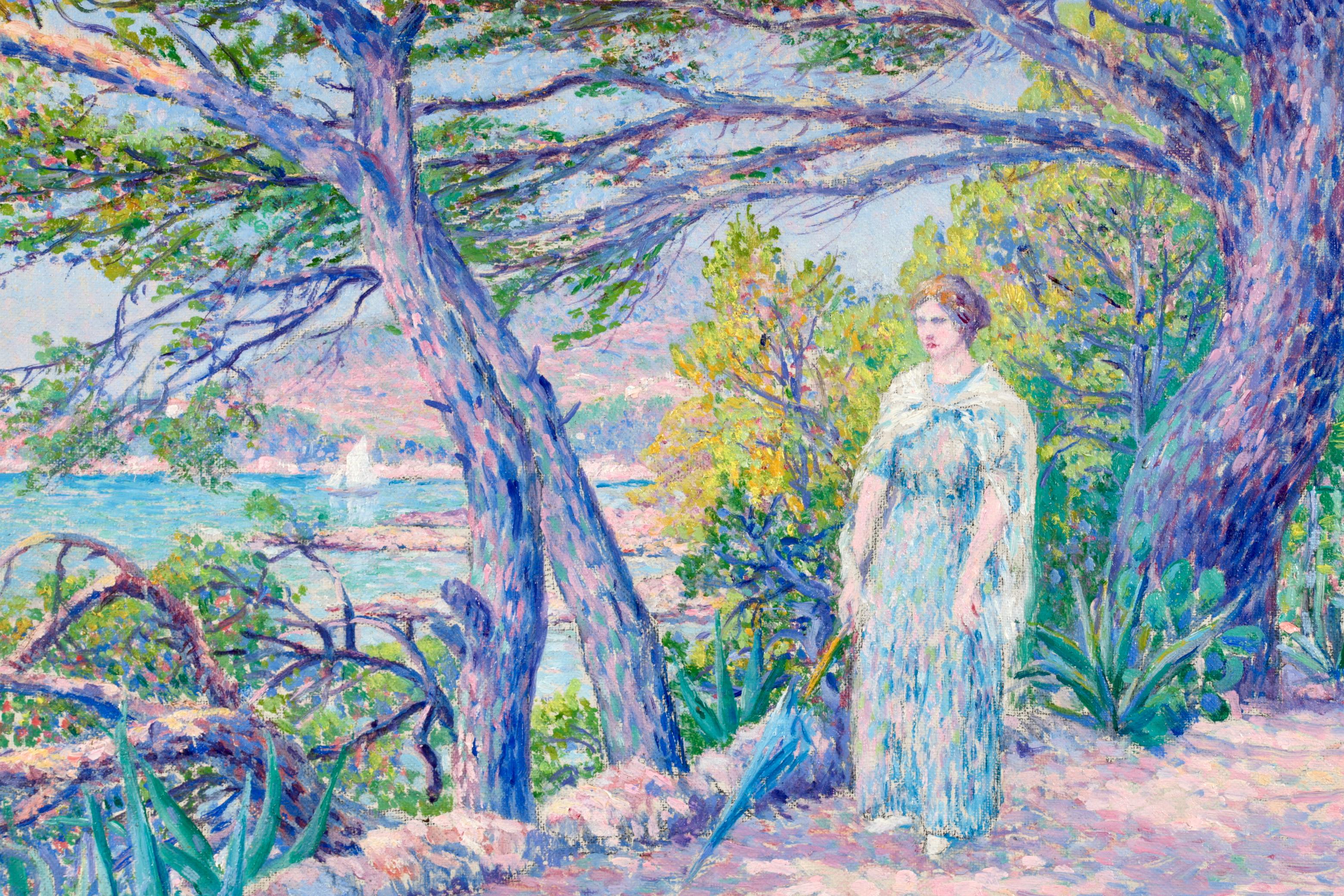 Walk by the Coast - Neo-Impressionist Oil, Figure in Landscape by Louis Gaidan 3