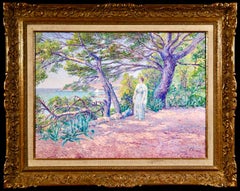 Walk by the Coast - Neo-Impressionist Oil, Figure in Landscape by Louis Gaidan