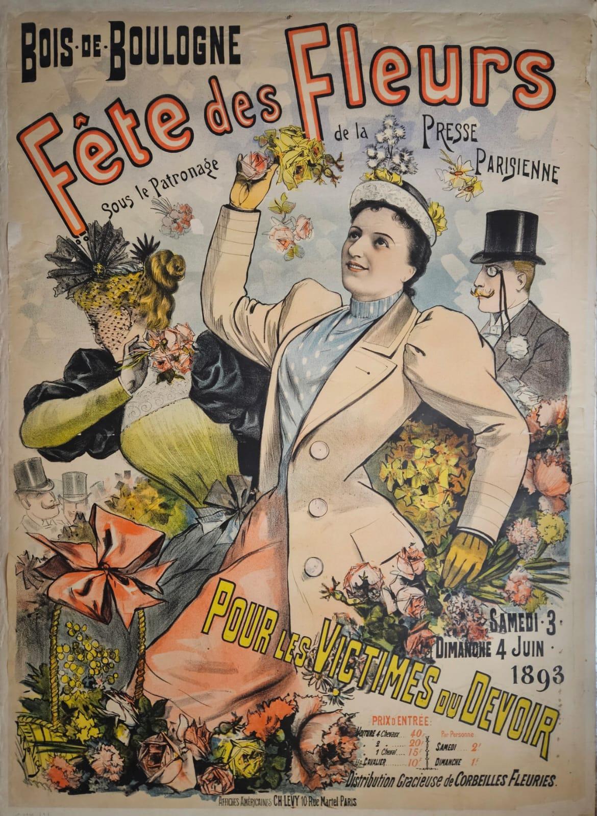 1893 Original poster by Louis Galice for the Bois de Boulogne flower festival For Sale 4