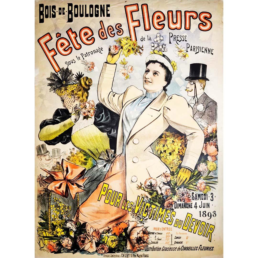 Affiche d'origine de Louis Galice pour le festival de fleurs du Bois de Boulogne de 1893