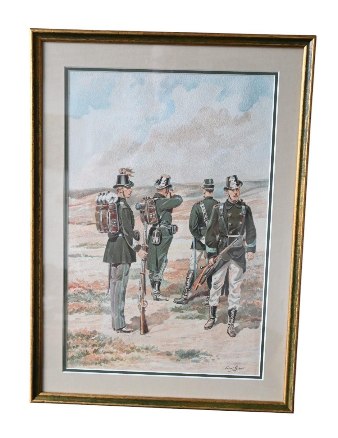 Louis Geens (1835–1906) was a Belgian painter and watercolourist, born in Ghent and died in Ledeberg. He became known for his meticulous depictions of 19th-century military life, often depicting soldiers, cavalrymen, civic guards and artillerymen in