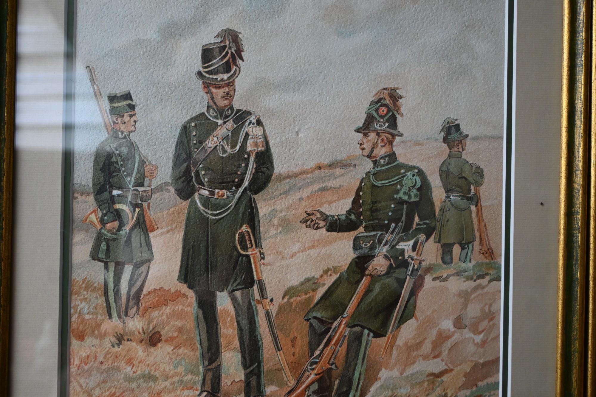 Hand-Painted Louis Geens (1835–1906) Pair Of Watercolors, Military Scene For Sale