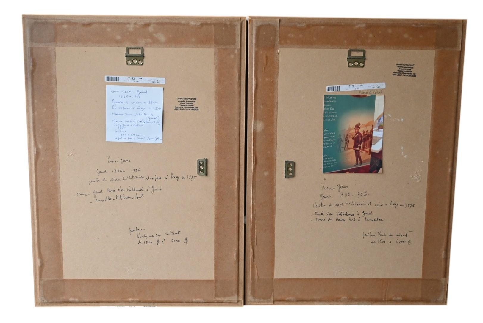 Louis Geens (1835–1906) Pair Of Watercolors, Military Scene In Good Condition For Sale In Bilzen, BE