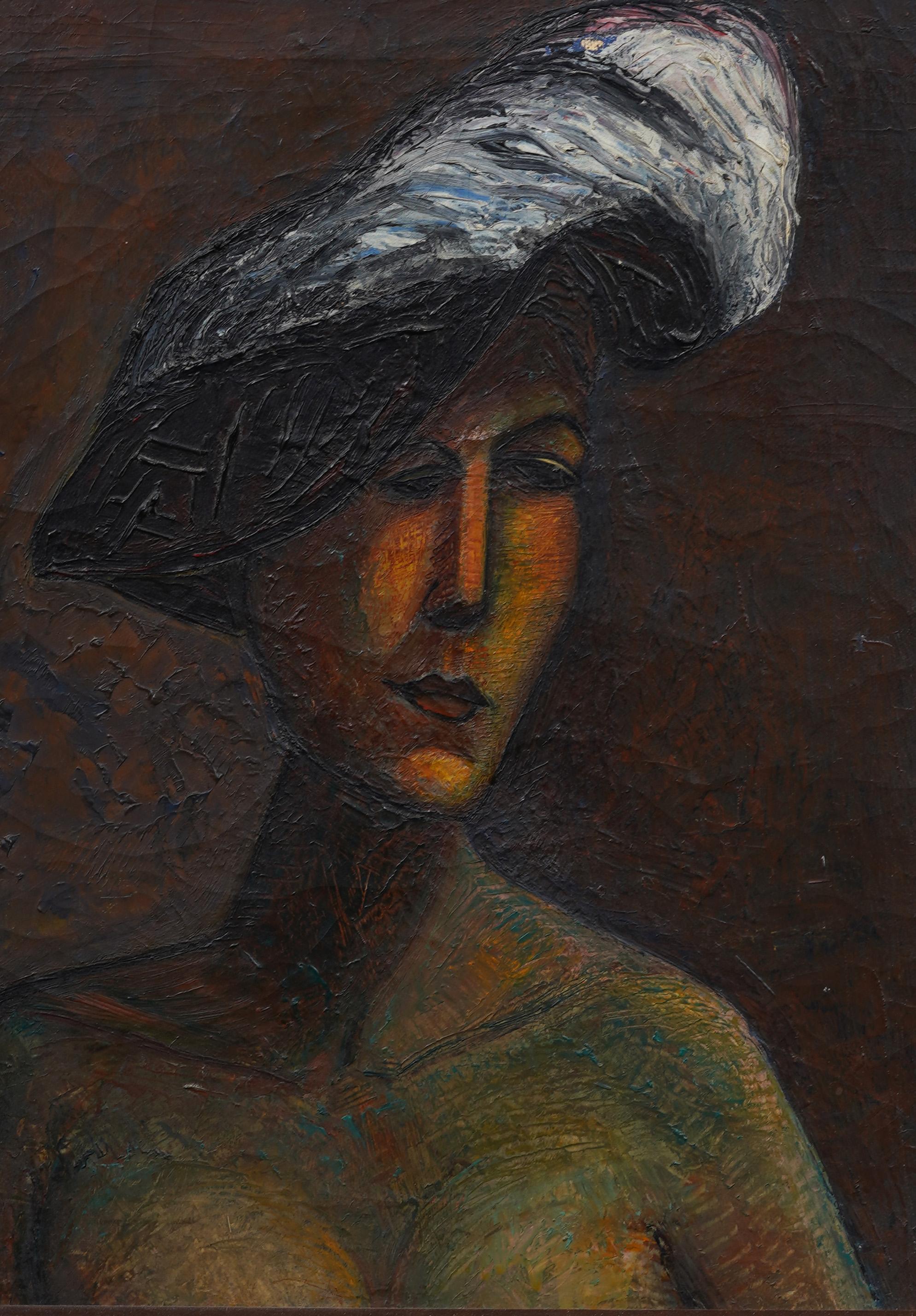 Ritratto modernista americano finemente dipinto da Louis George Bouche (1896 - 1969).  Incorniciato.  Olio su tela.  Firmato sul retro.  Dimensioni dell'immagine, 17H per 14L.