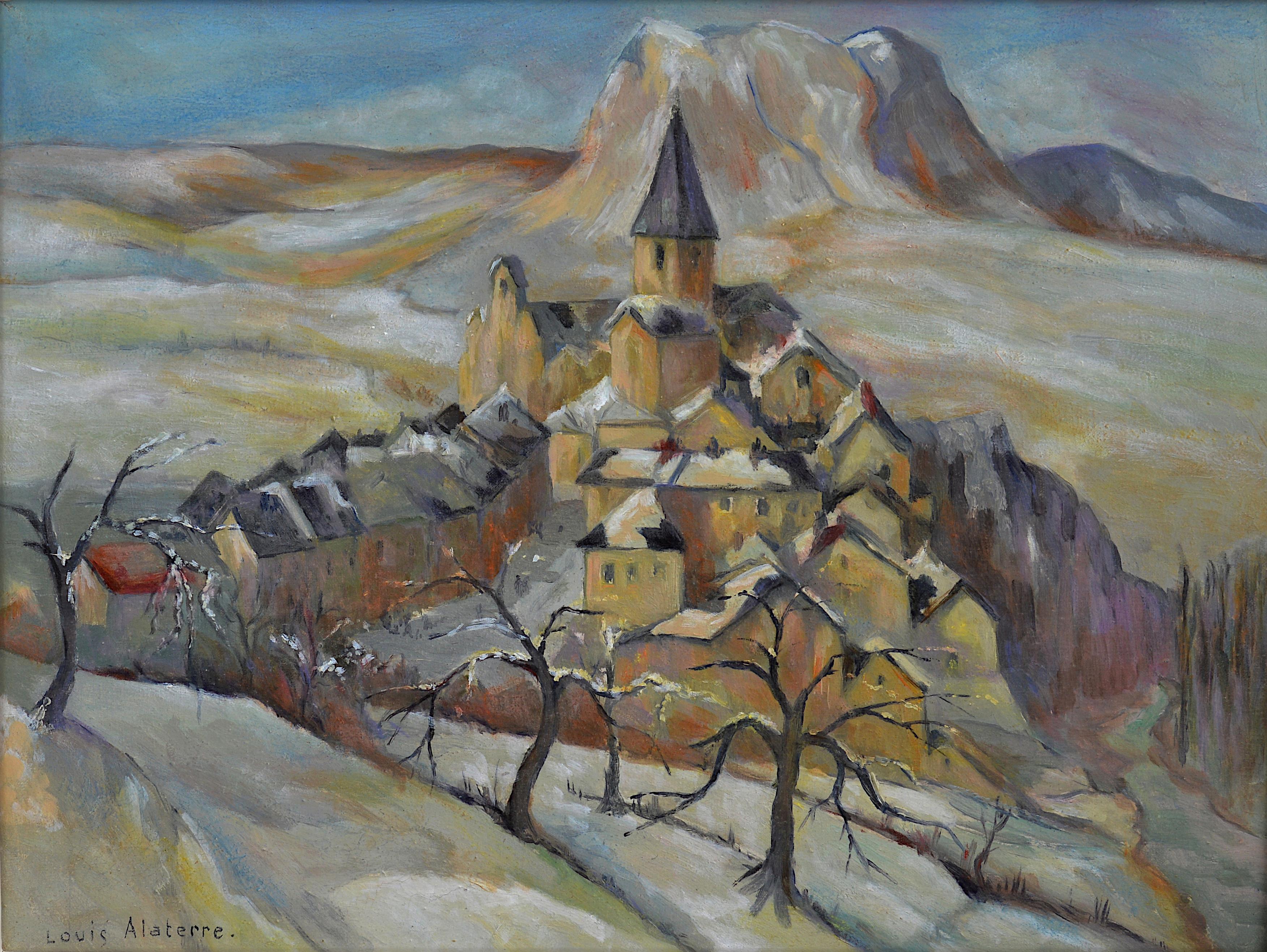 Snow in Saint-Julien-Chapteuil, France - Painting by Louis-Georges Alaterre