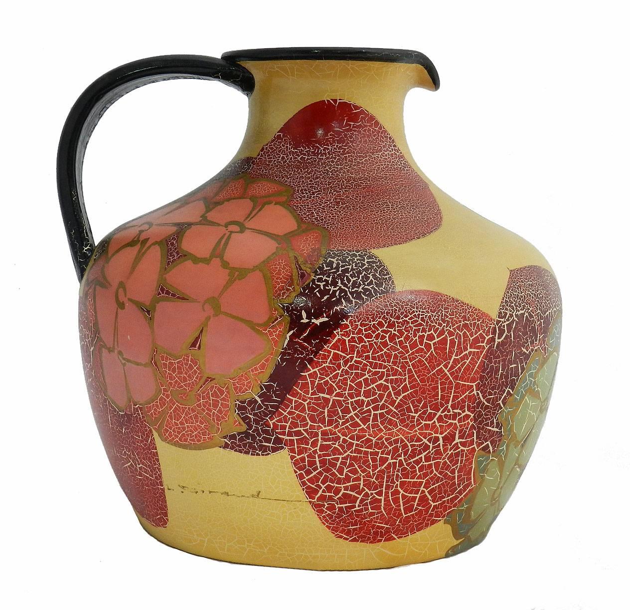 Lanciatore Louis Giraud firmato 
Vaso Vallauris, 1920-1930 circa
Splendido esemplare unico di brocca di Louis Giraud, 1897-1987 
Terracotta smaltata decorata a mano 
Qualità eccellente con base pesante
Clarice Cliff Regno Unito era
In