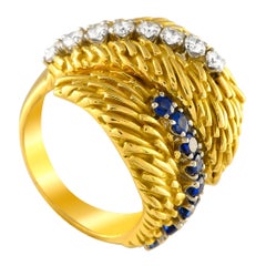 Louis Giusti Vintage 18K Yellow Gold 0.50ct Diamond and Sapphire Feather Ring