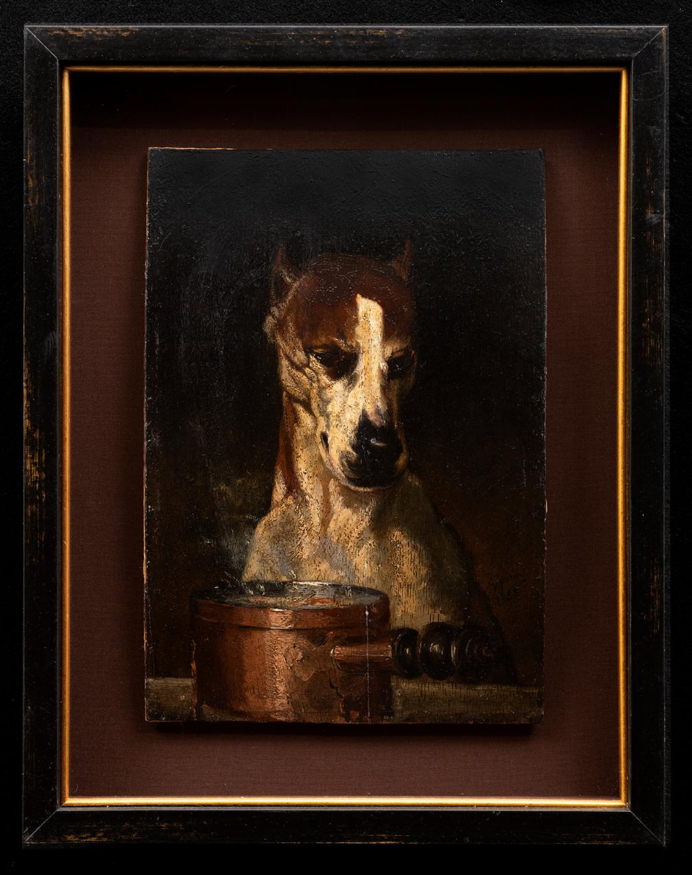 Antique Dog Portrait "A Fine Gourmet!" 1855 by Louis Godefroy Jadin (1805-1882)