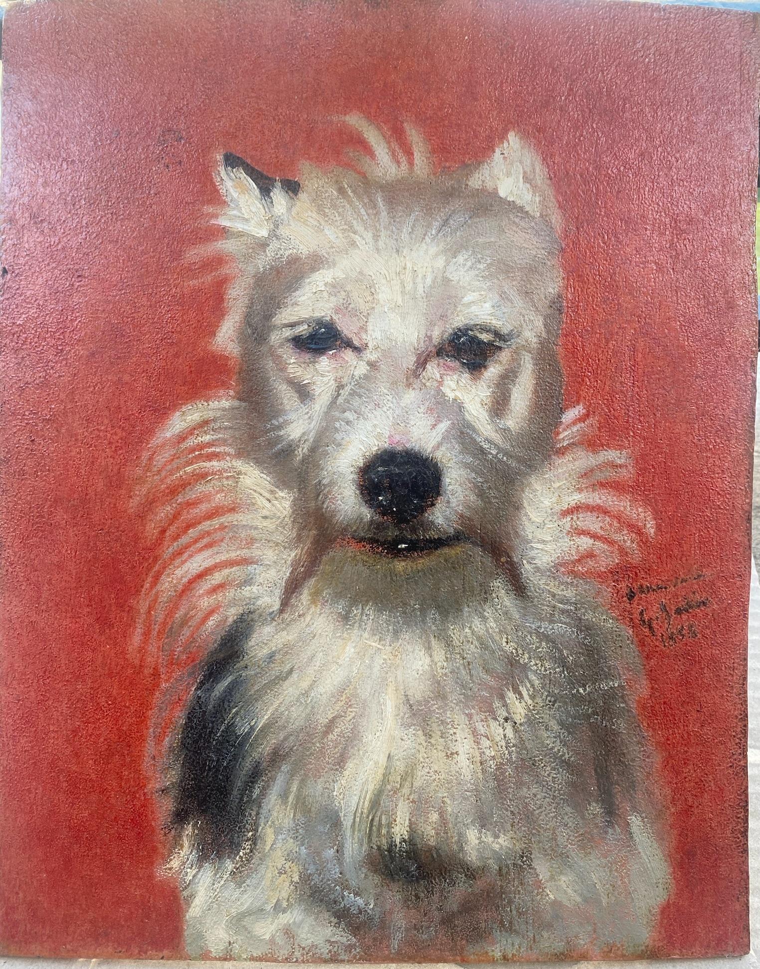 West Highland Terrier: dog portait by artist to the King Napoleon III 1856 - Painting by Louis Godefroy Jadin