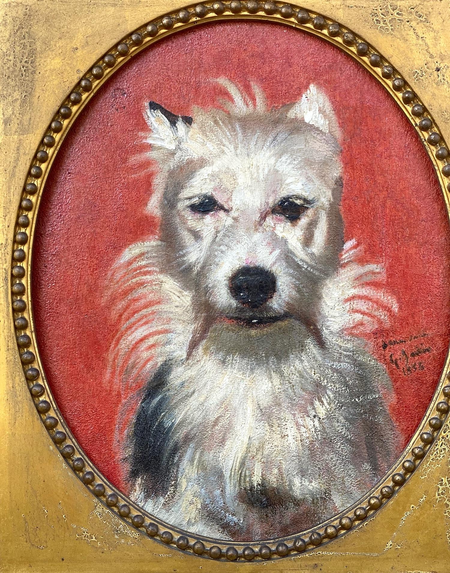 West Highland Terrier: dog portait by artist to the King Napoleon III 1856 - Academic Painting by Louis Godefroy Jadin