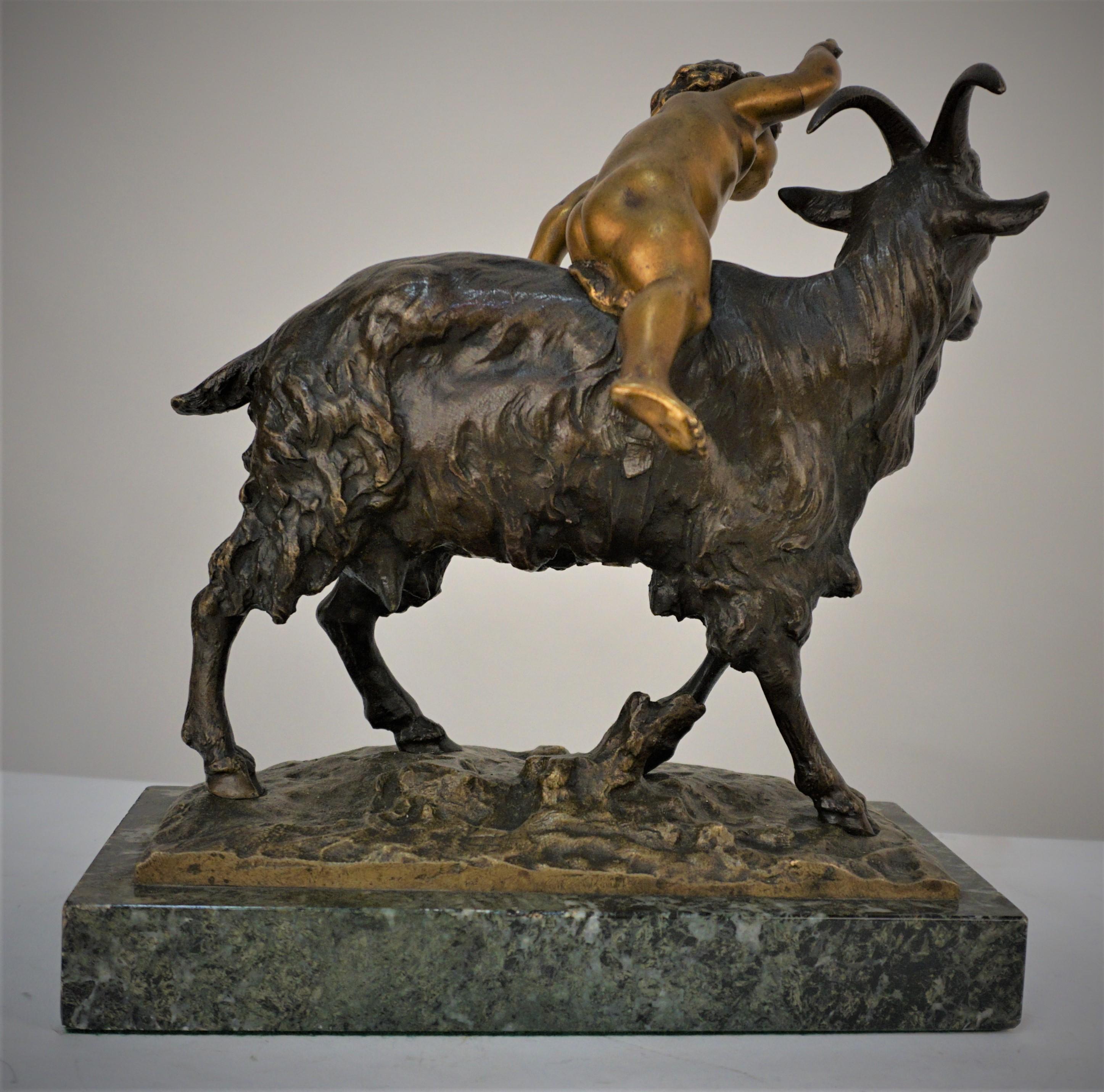 Louis Gossin Boy Riding a Goat Bronze Sculpture 'French, 1846-1928' 5