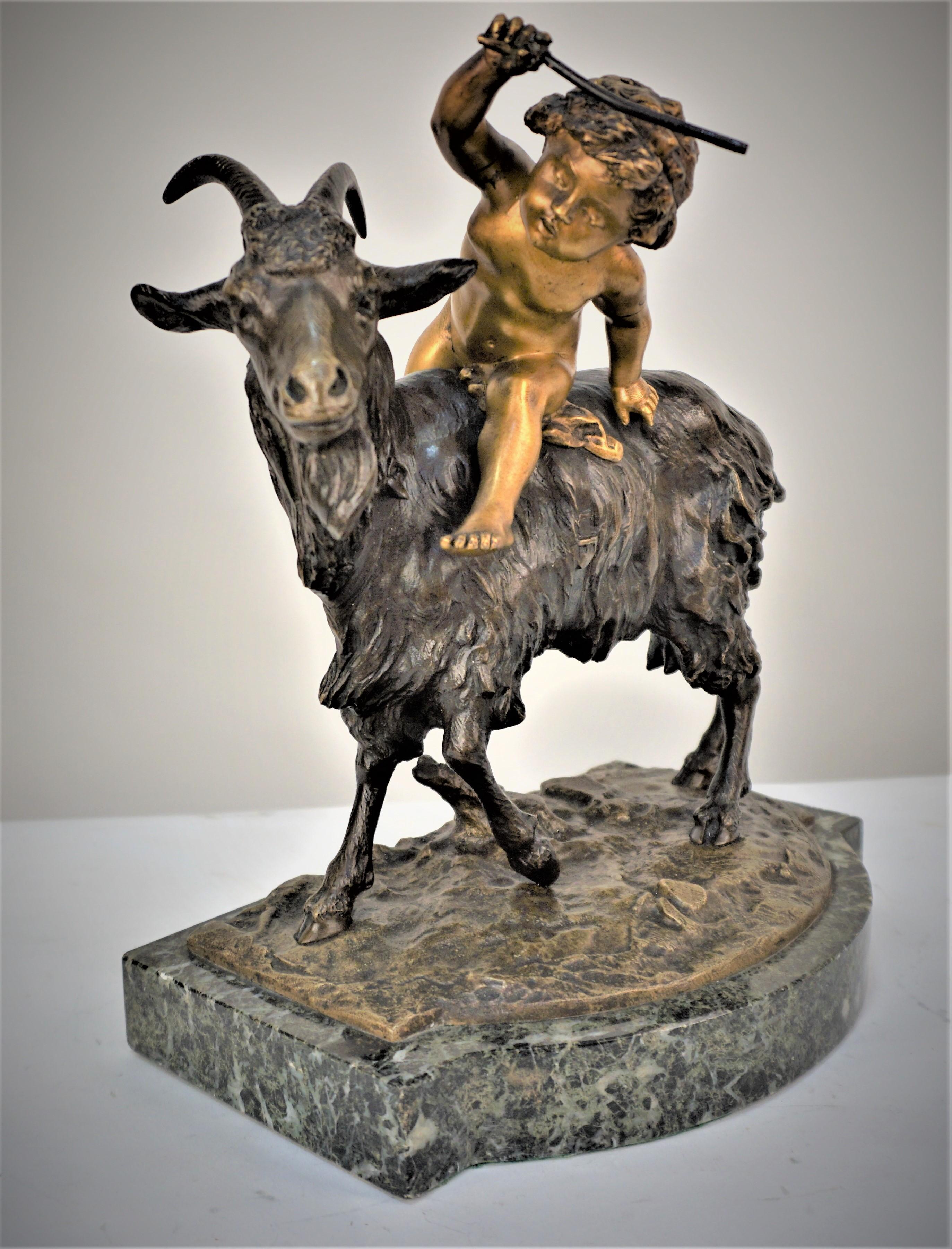 Louis Gossin Boy Riding a Goat Bronze Sculpture 'French, 1846-1928' 6