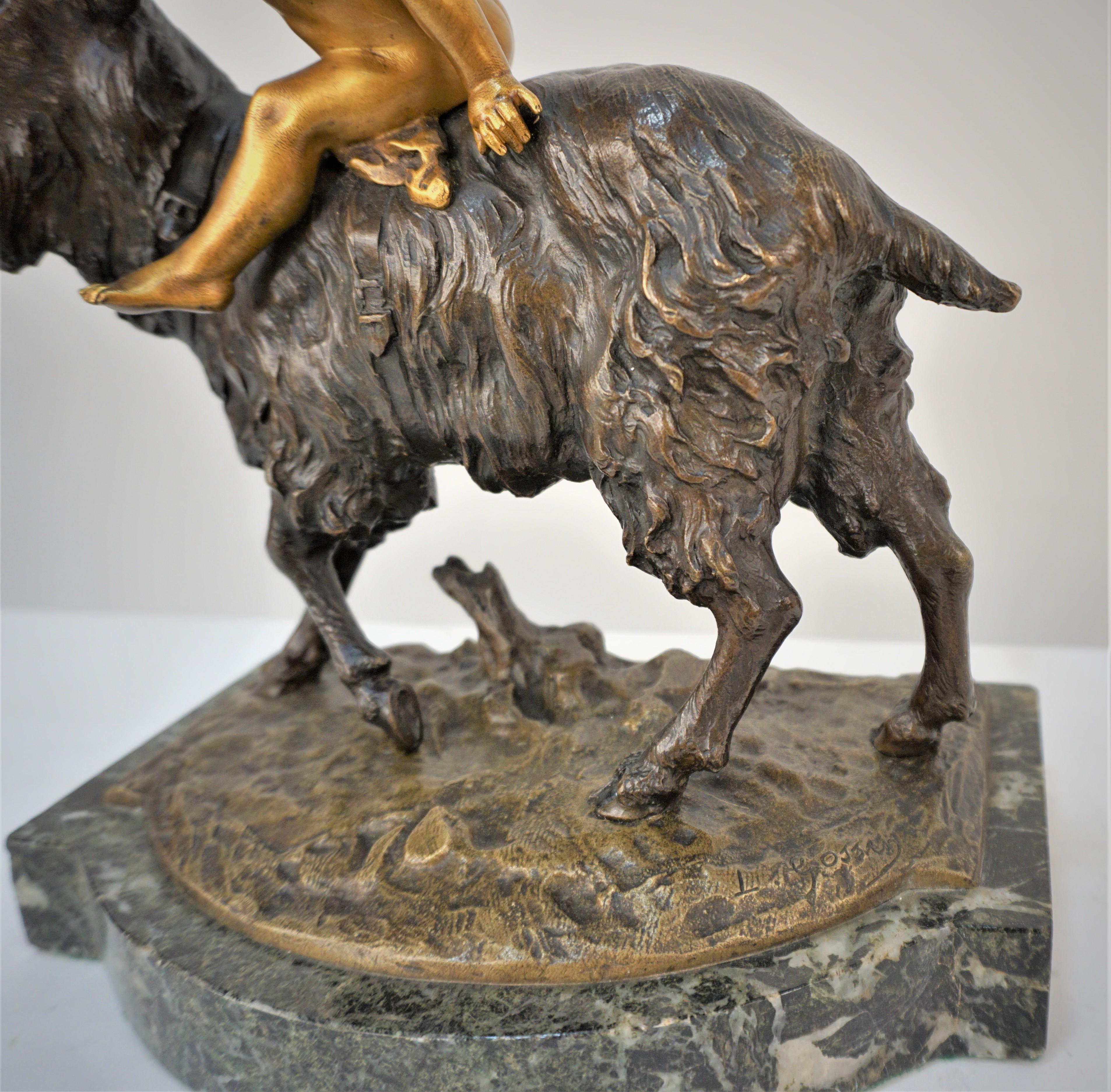 Louis Gossin Boy Riding a Goat Bronze Sculpture 'French, 1846-1928' In Good Condition In Fairfax, VA