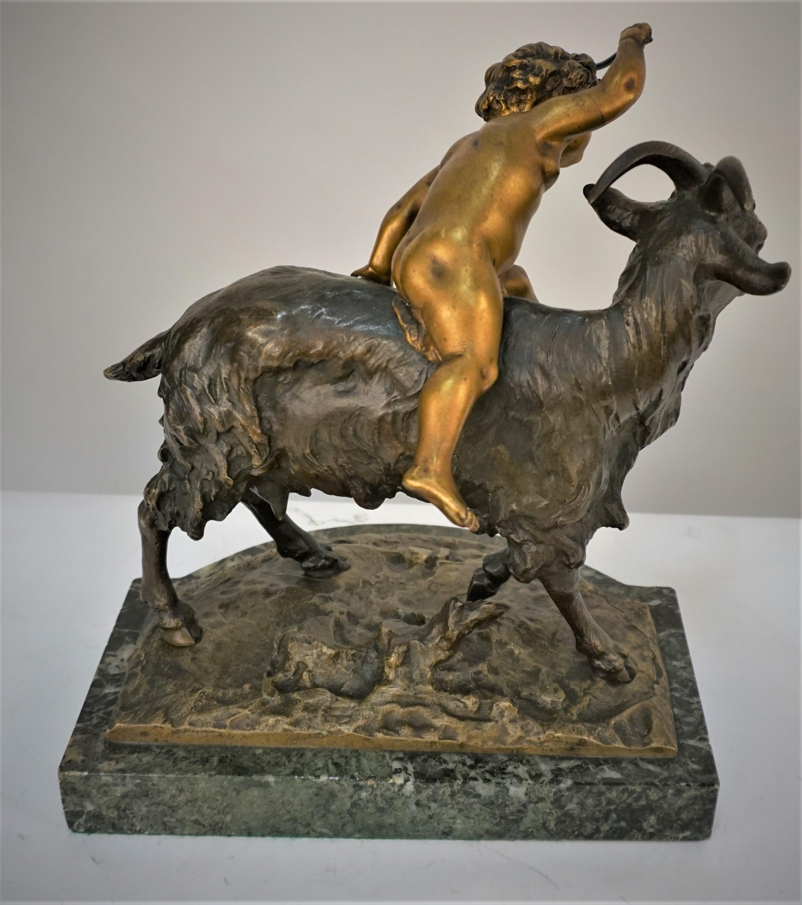 Louis Gossin Boy Riding a Goat Bronze Sculpture 'French, 1846-1928' 1