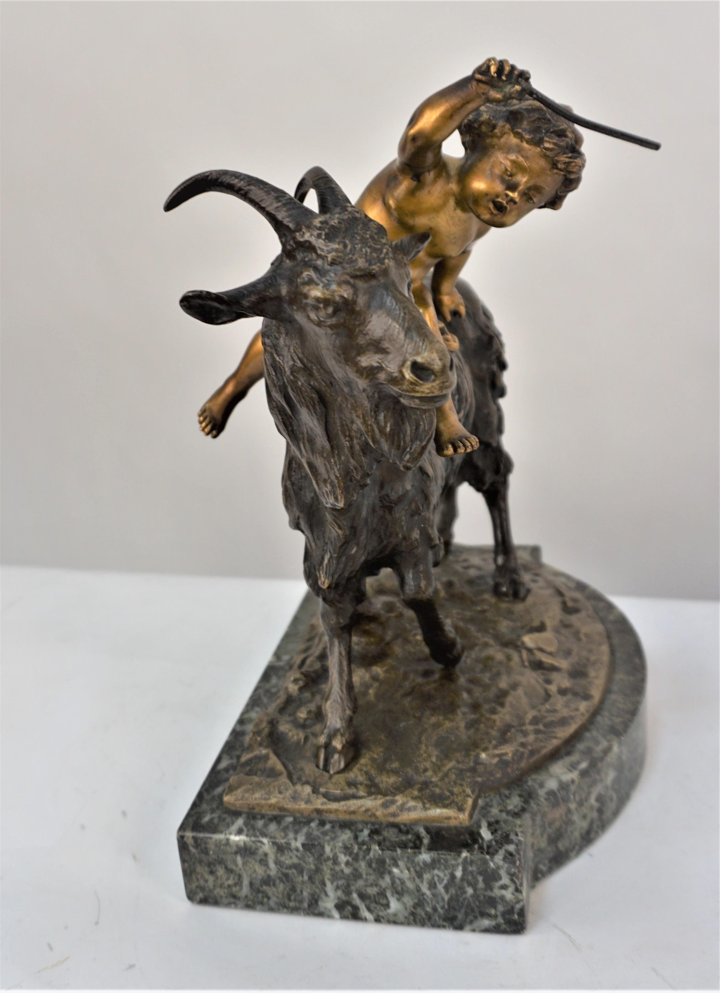 Louis Gossin Boy Riding a Goat Bronze Sculpture 'French, 1846-1928' 2