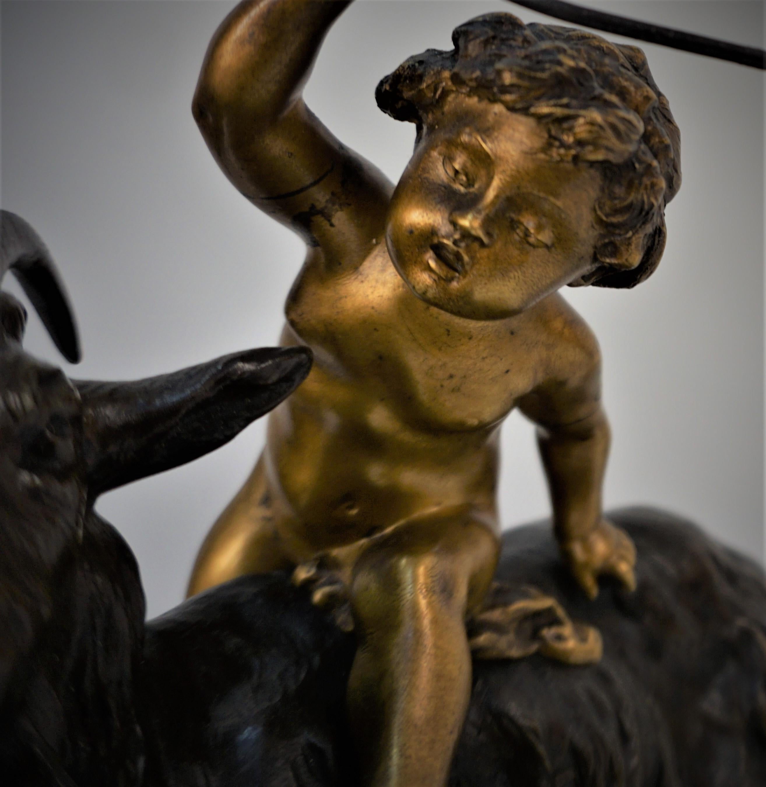 Louis Gossin Boy Riding a Goat Bronze Sculpture 'French, 1846-1928' 3