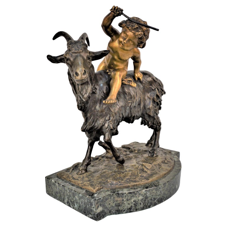 Louis Gossin Boy Riding a Goat Bronze Sculpture 'French, 18461928' at