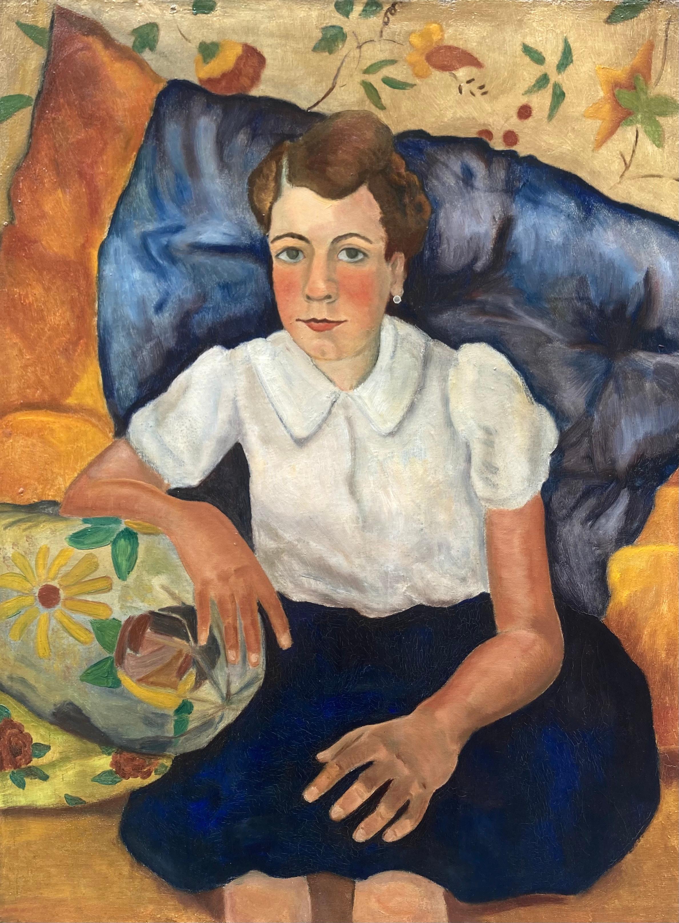 Louis Goyet Portrait Painting - Louis GOYET. Portrait de jeune fille. Oil on canvas. Fauvism.