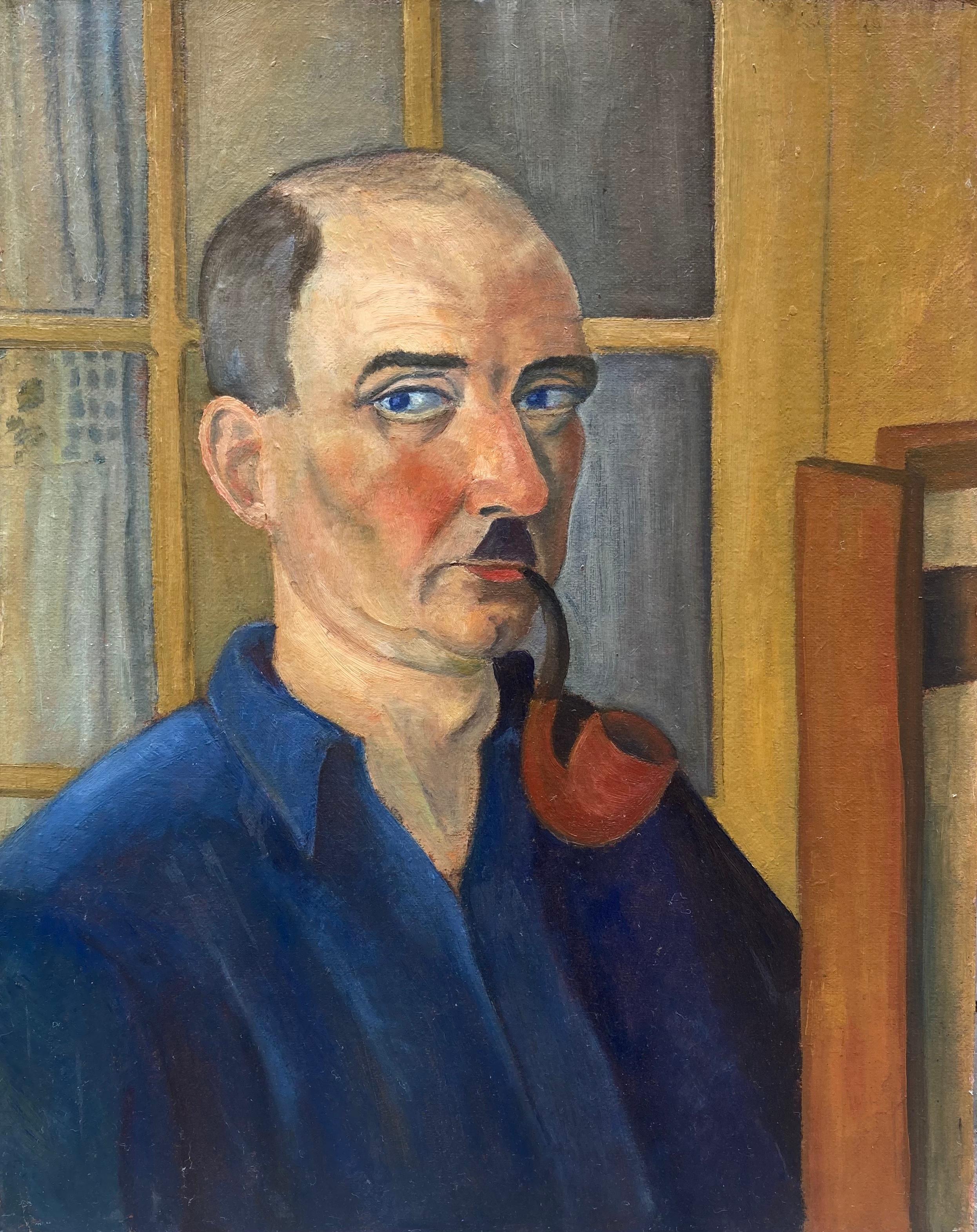 Louis GOYET. Self-portrait with a pipe, circa 1940. Oil on board. Fauvism.